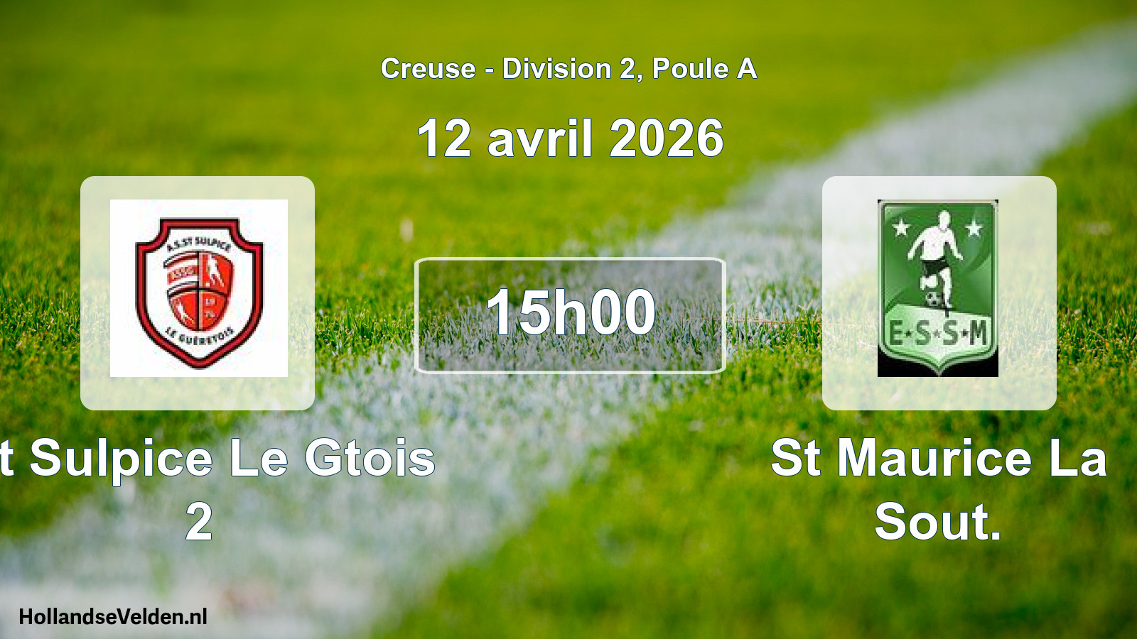 Geplande wedstrijd: St Sulpice Le Gtois 2 - St Maurice La Sout. (12 avril 2026)