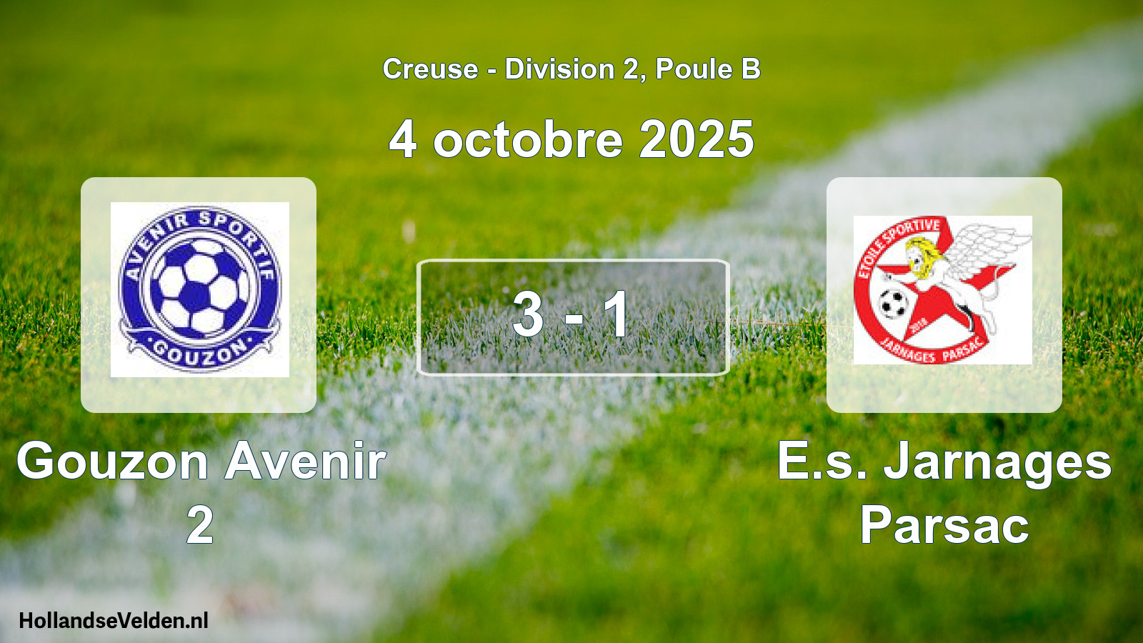 Gespeelde wedstrijd: Gouzon Avenir 2 - E.s. Jarnages Parsac 3 - 1 (4 octobre 2025)