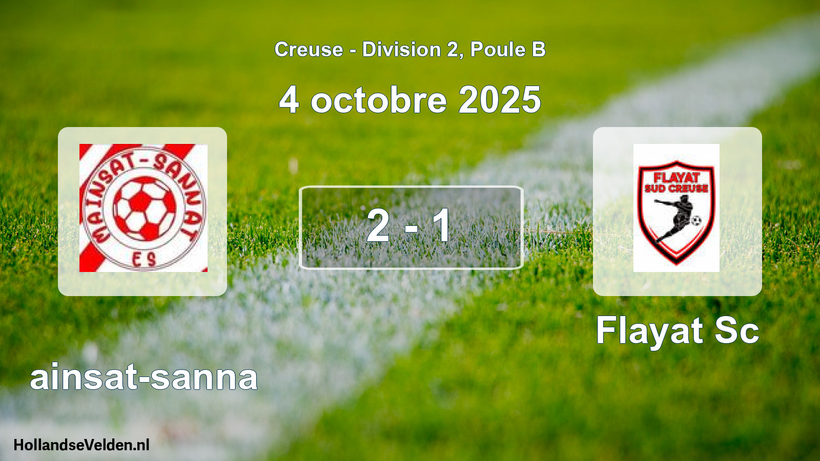 Gespeelde wedstrijd: Mainsat-sanna - Flayat Sc 2 - 1 (4 octobre 2025)
