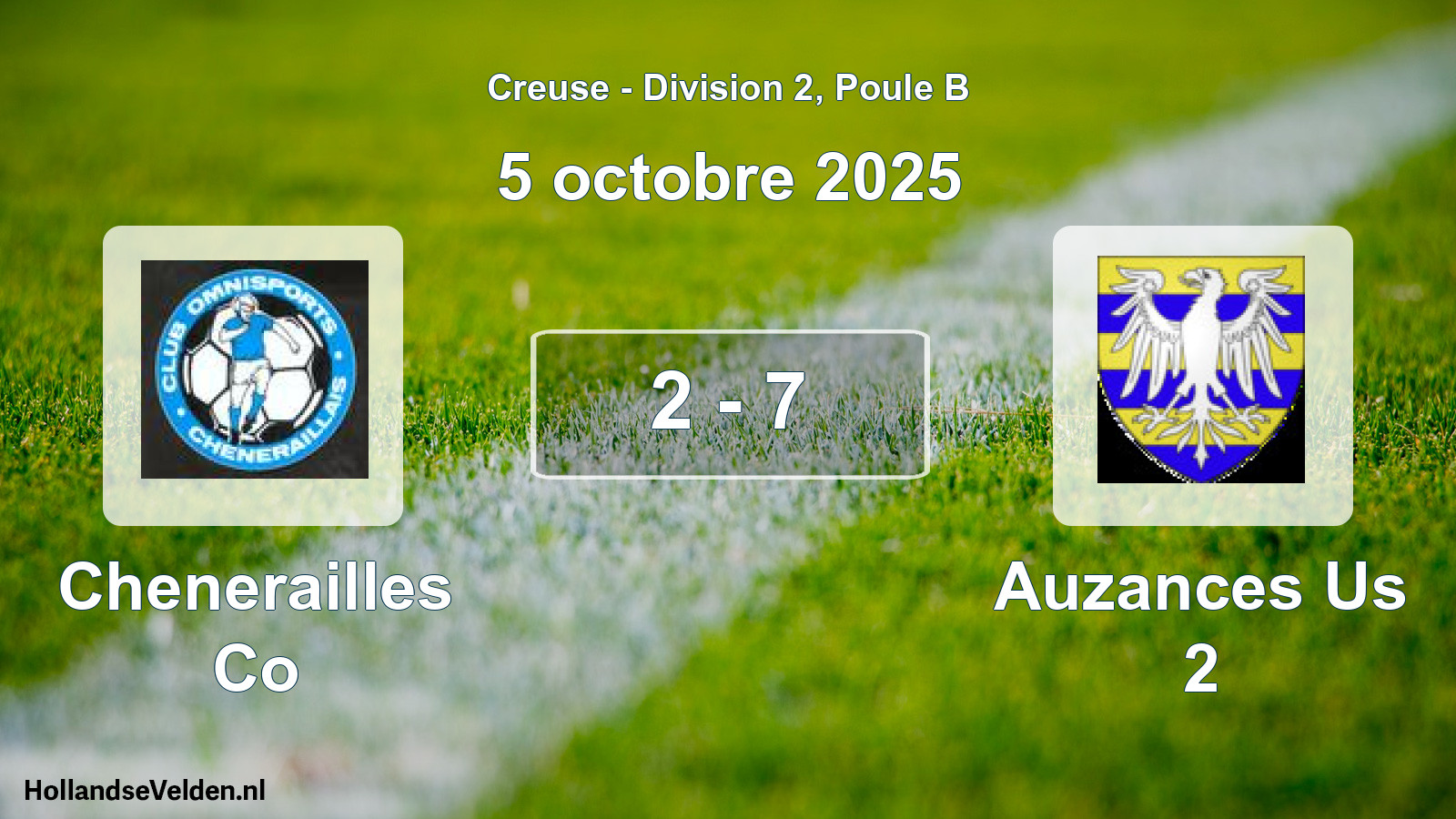 Gespeelde wedstrijd: Chenerailles Co - Auzances Us 2 2 - 7 (5 octobre 2025)
