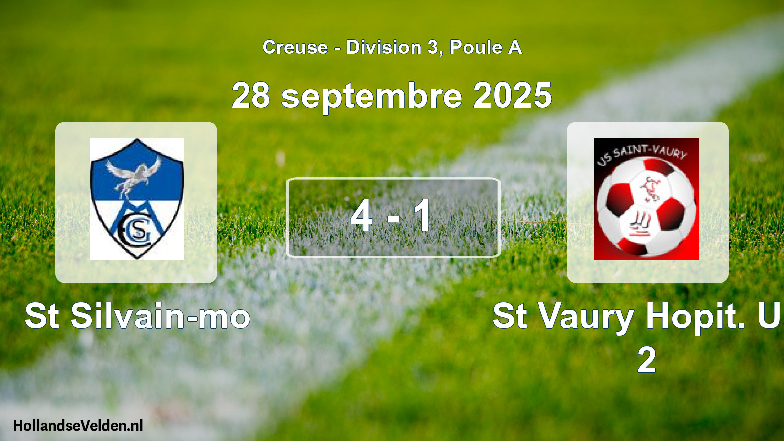Gespeelde wedstrijd: St Silvain-mo - St Vaury Hopit. Us 2 4 - 1 (28 septembre 2025)