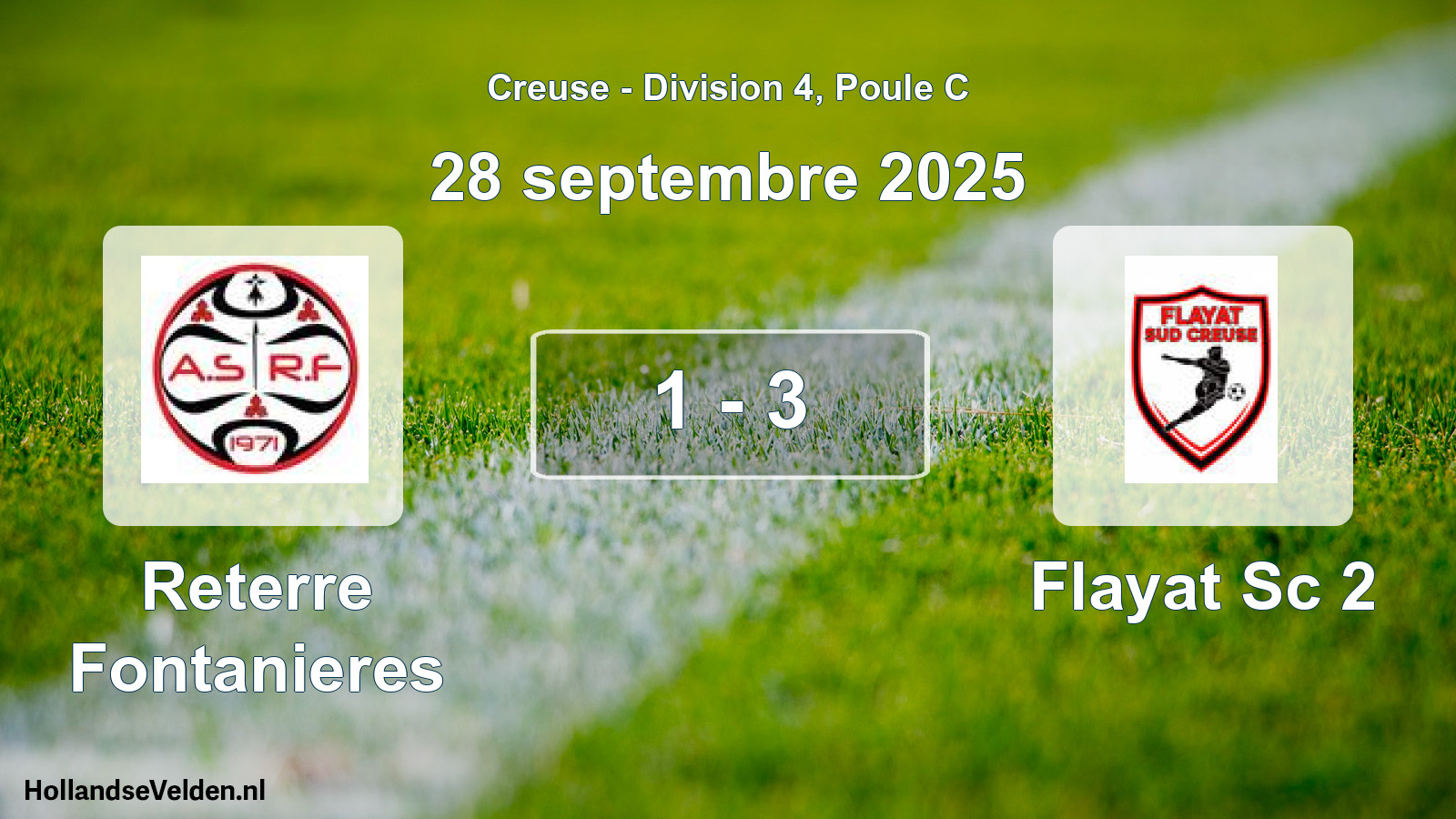 Gespeelde wedstrijd: Reterre Fontanieres - Flayat Sc 2 1 - 3 (28 septembre 2025)