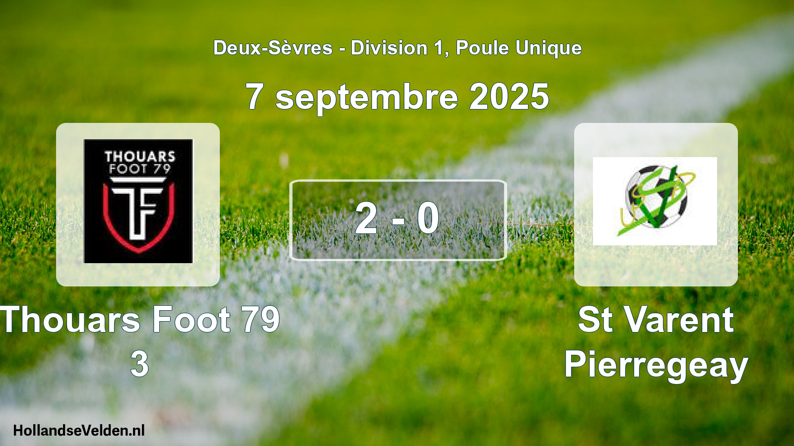 Gespeelde wedstrijd: Thouars Foot 79 3 - St Varent Pierregeay 2 - 0 (7 septembre 2025)
