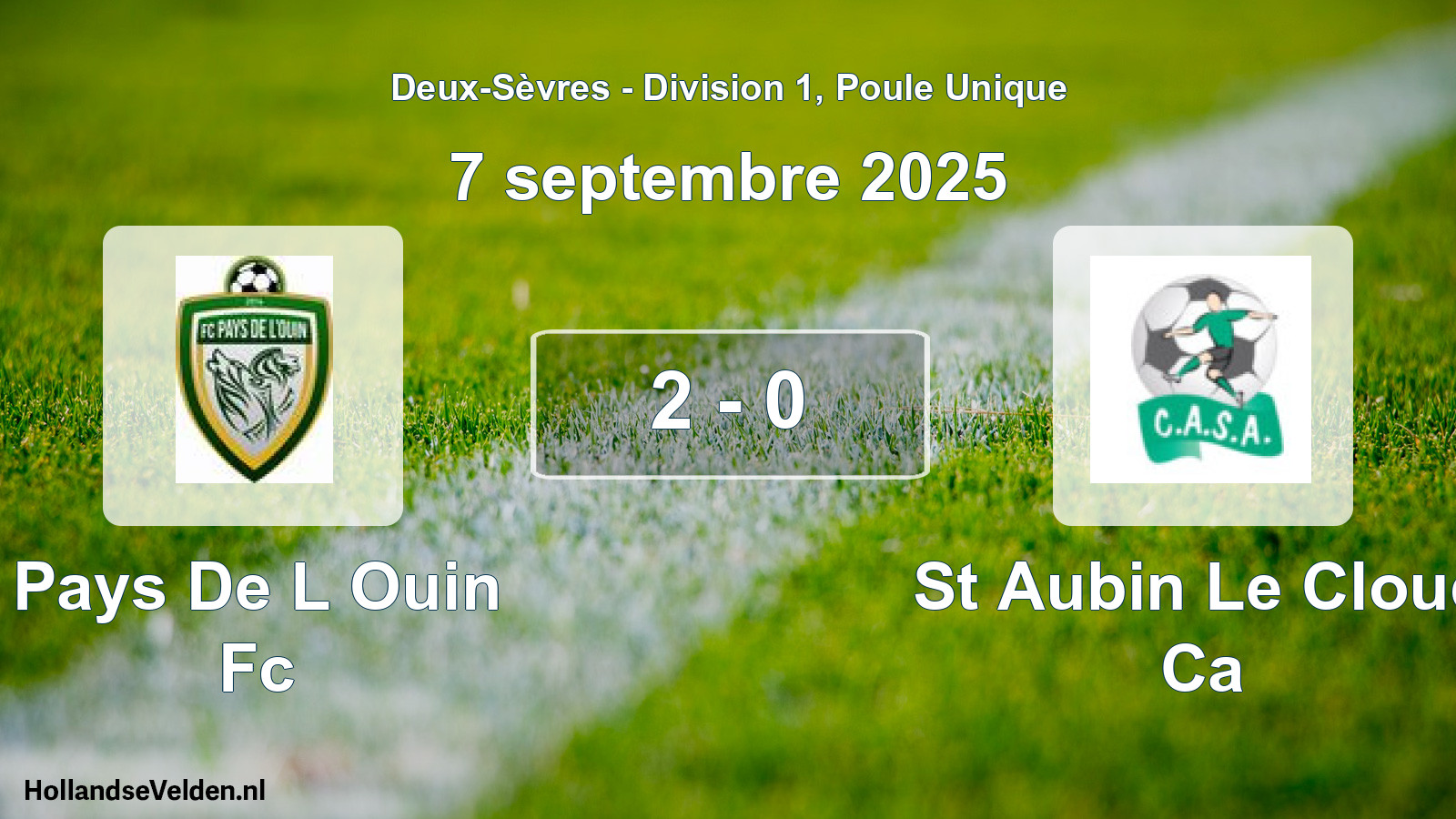 Gespeelde wedstrijd: Pays De L Ouin Fc - St Aubin Le Cloud Ca 2 - 0 (7 septembre 2025)