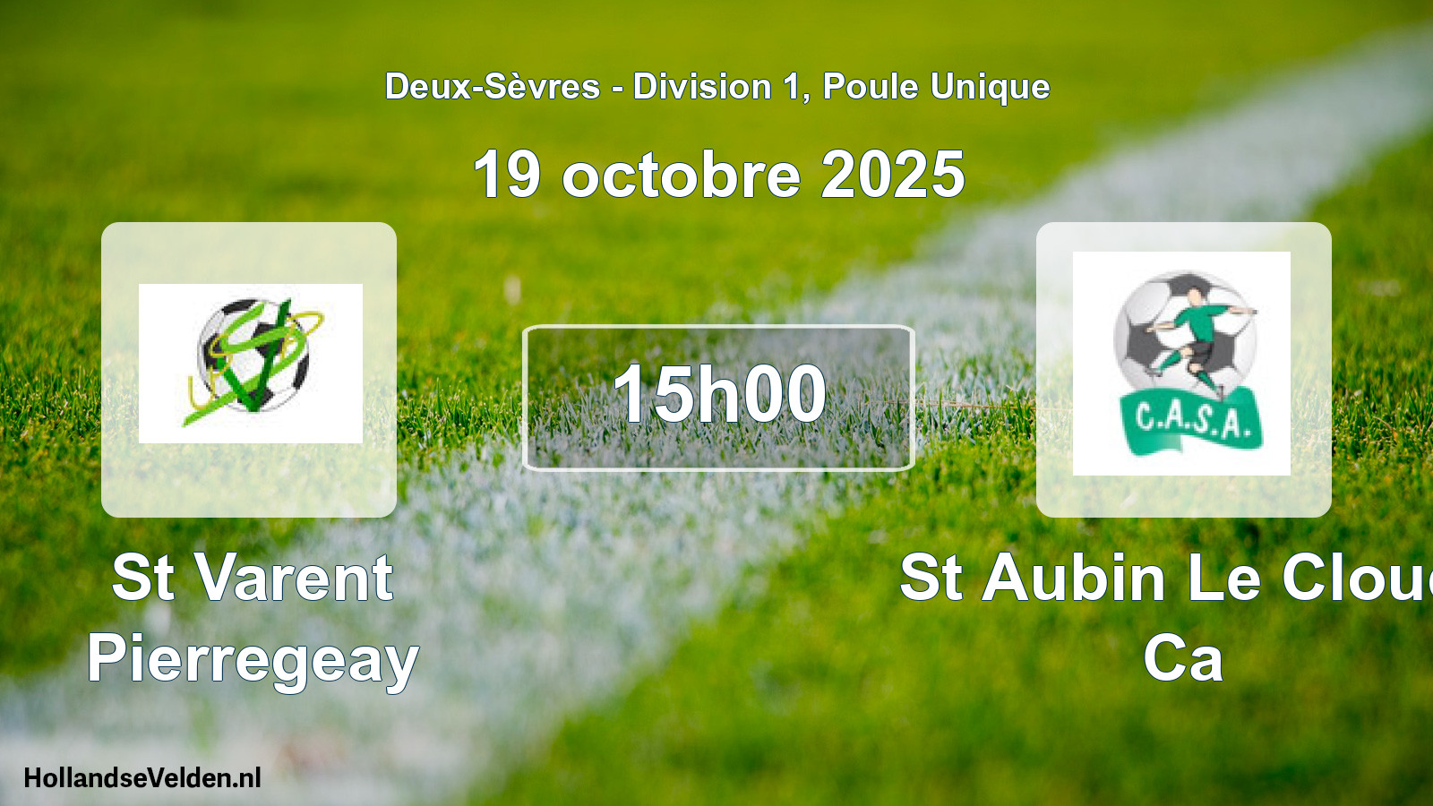 Geplande wedstrijd: St Varent Pierregeay - St Aubin Le Cloud Ca (19 octobre 2025)