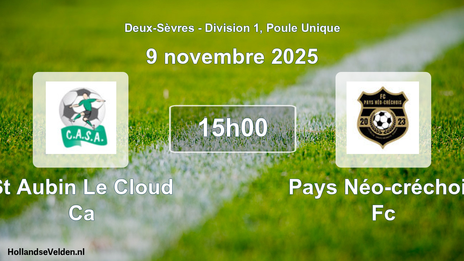 Geplande wedstrijd: St Aubin Le Cloud Ca - Pays Néo-créchois Fc (9 november 2025)