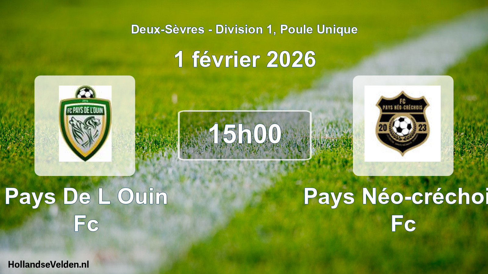 Geplande wedstrijd: Pays De L Ouin Fc - Pays Néo-créchois Fc (1 février 2026)