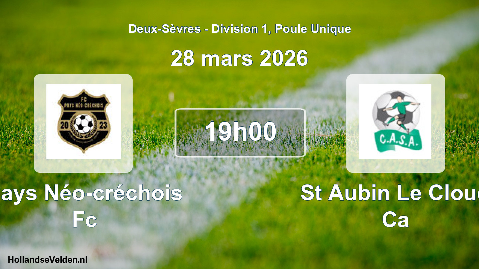 Geplande wedstrijd: Pays Néo-créchois Fc - St Aubin Le Cloud Ca (28 mars 2026)