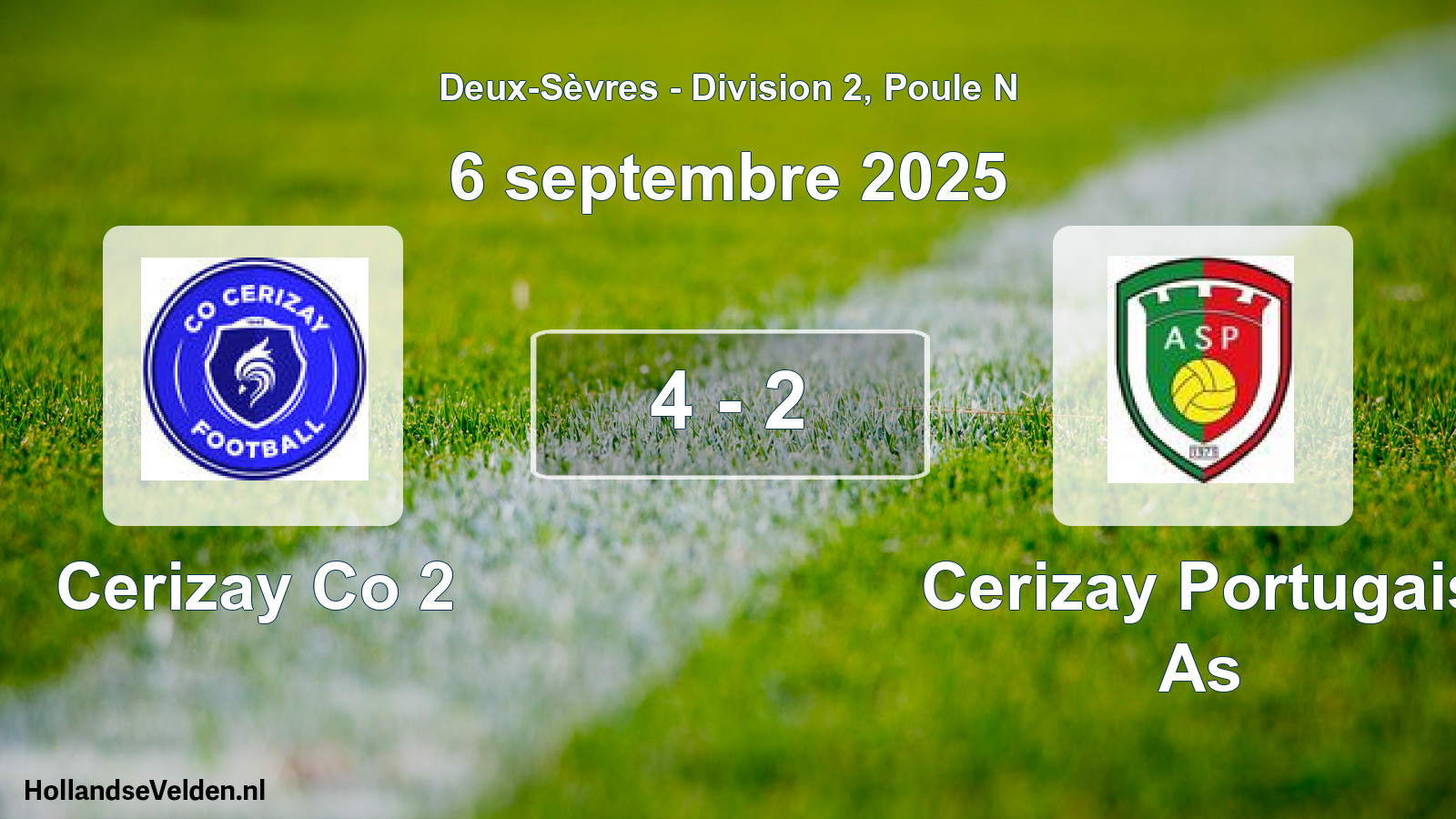 Gespeelde wedstrijd: Cerizay Co 2 - Cerizay Portugais As 4 - 2 (6 septembre 2025)