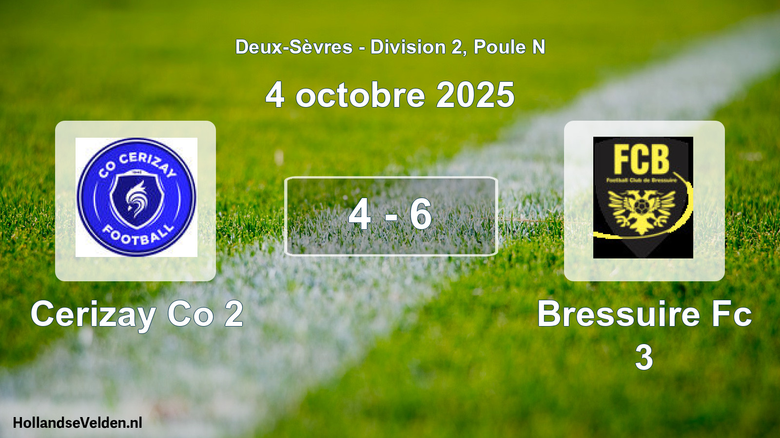 Gespeelde wedstrijd: Cerizay Co 2 - Bressuire Fc 3 4 - 6 (4 octobre 2025)