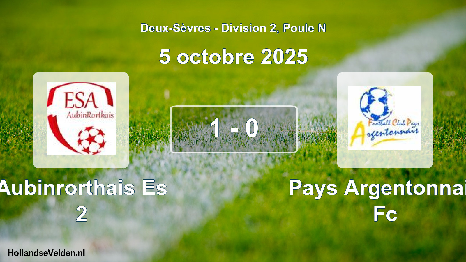 Gespeelde wedstrijd: Aubinrorthais Es 2 - Pays Argentonnais Fc 1 - 0 (5 octobre 2025)