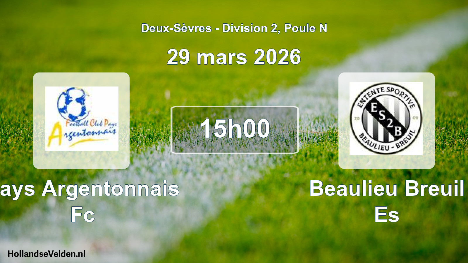 Scheduled Match: Pays Argentonnais Fc - Beaulieu Breuil Es (29 March 2026)