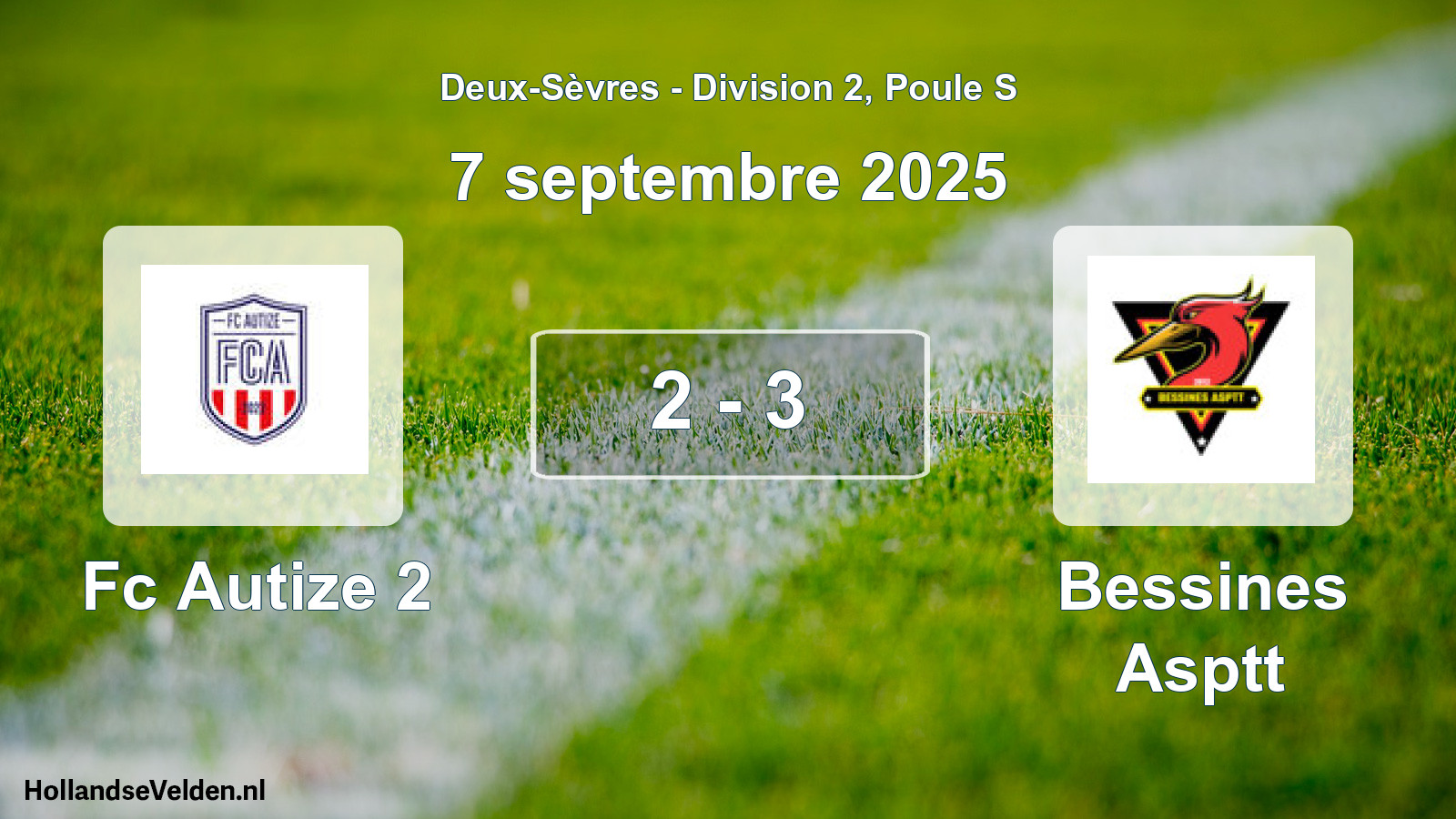 Gespeelde wedstrijd: Fc Autize 2 - Bessines Asptt 2 - 3 (7 septembre 2025)