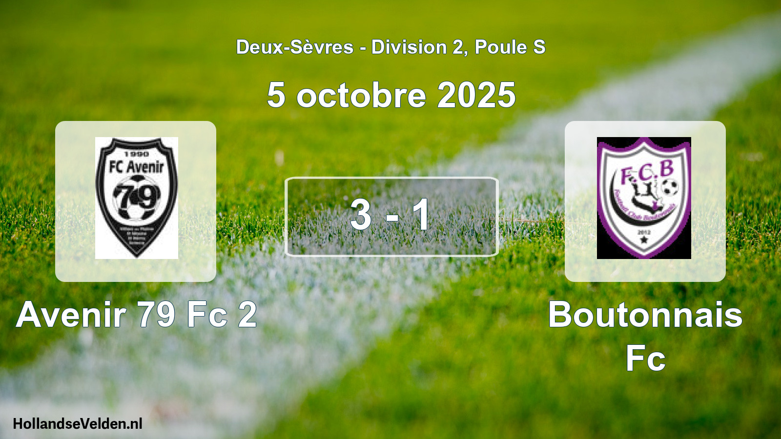 Gespeelde wedstrijd: Avenir 79 Fc 2 - Boutonnais Fc 3 - 1 (5 octobre 2025)