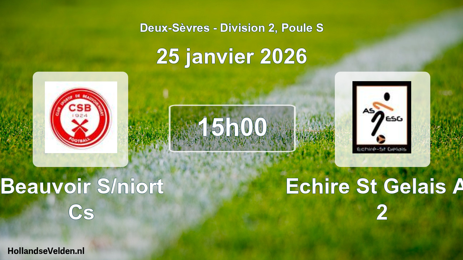 Geplande wedstrijd: Beauvoir S/niort Cs - Echire St Gelais As 2 (25 janvier 2026)
