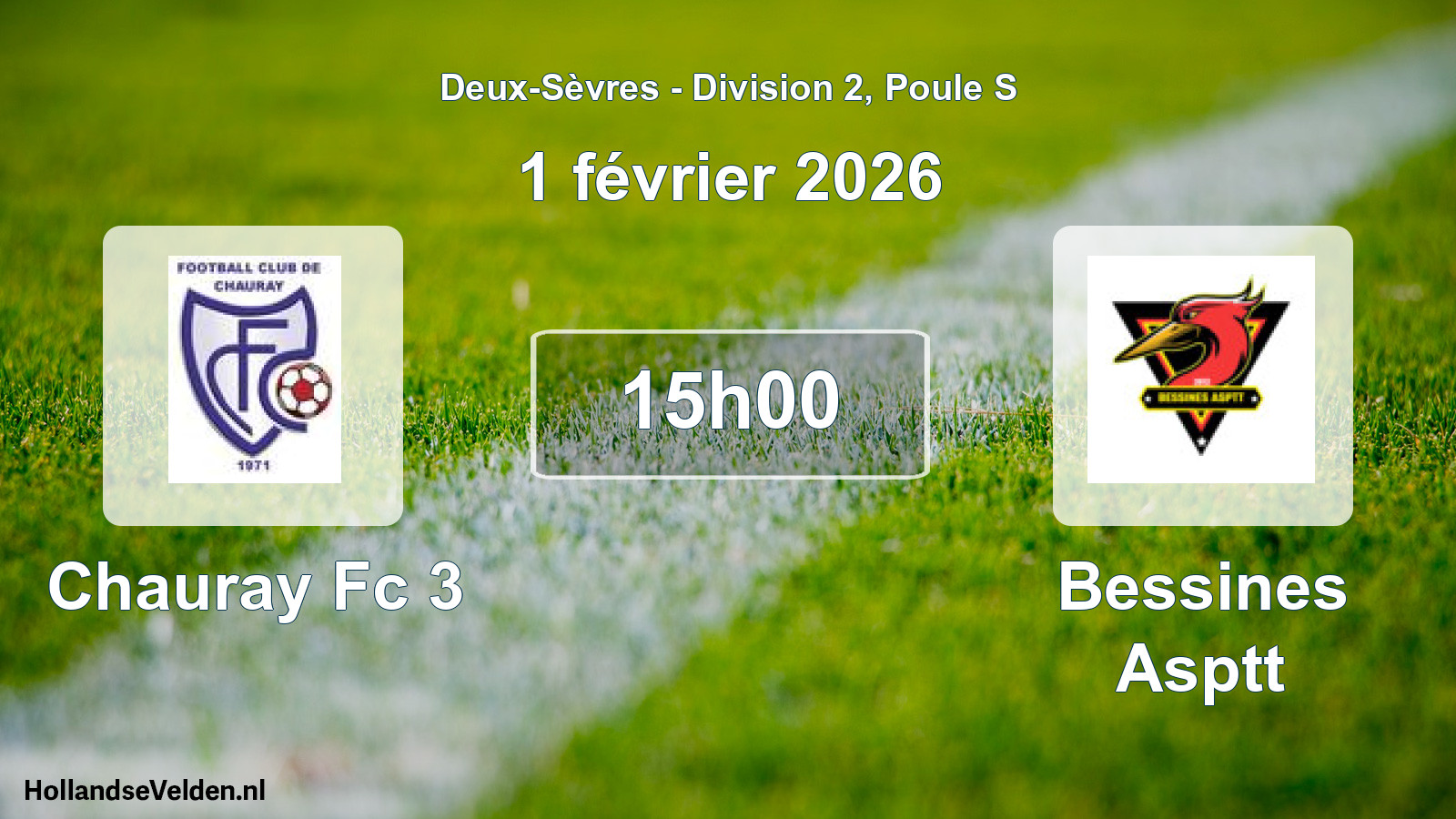 Geplande wedstrijd: Chauray Fc 3 - Bessines Asptt (1 février 2026)