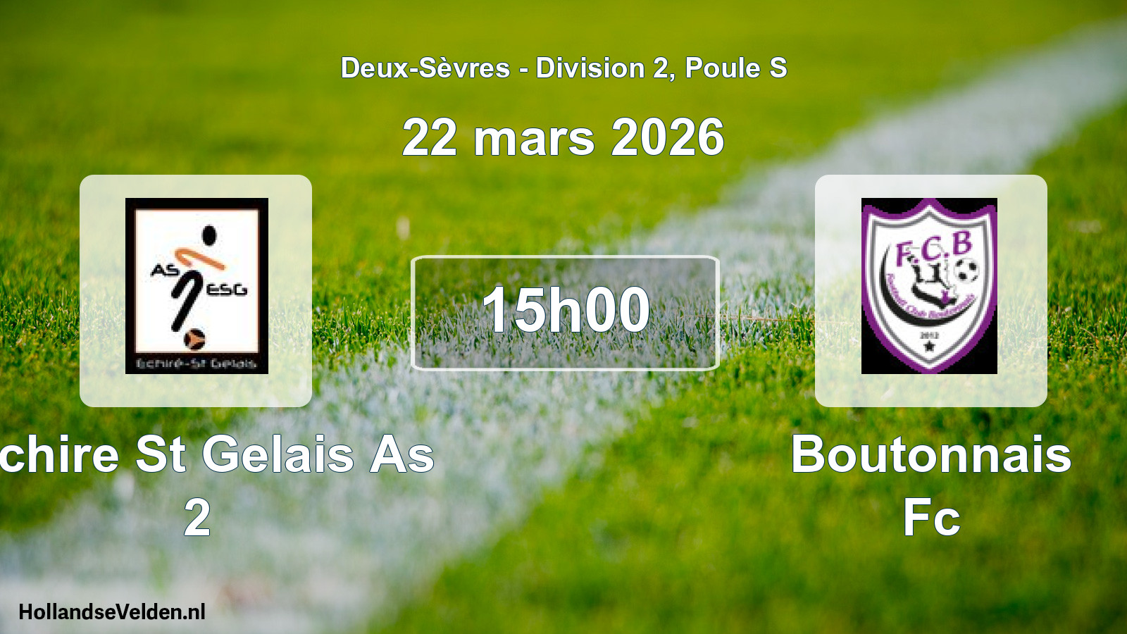 Geplande wedstrijd: Echire St Gelais As 2 - Boutonnais Fc (22 mars 2026)