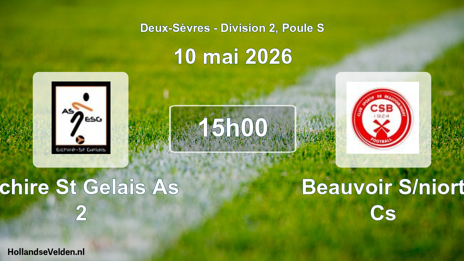 Geplande wedstrijd: Echire St Gelais As 2 - Beauvoir S/niort Cs (10 mai 2026)