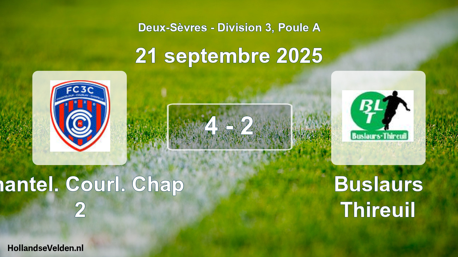 Gespeelde wedstrijd: Chantel. Courl. Chap 2 - Buslaurs Thireuil 4 - 2 (21 septembre 2025)