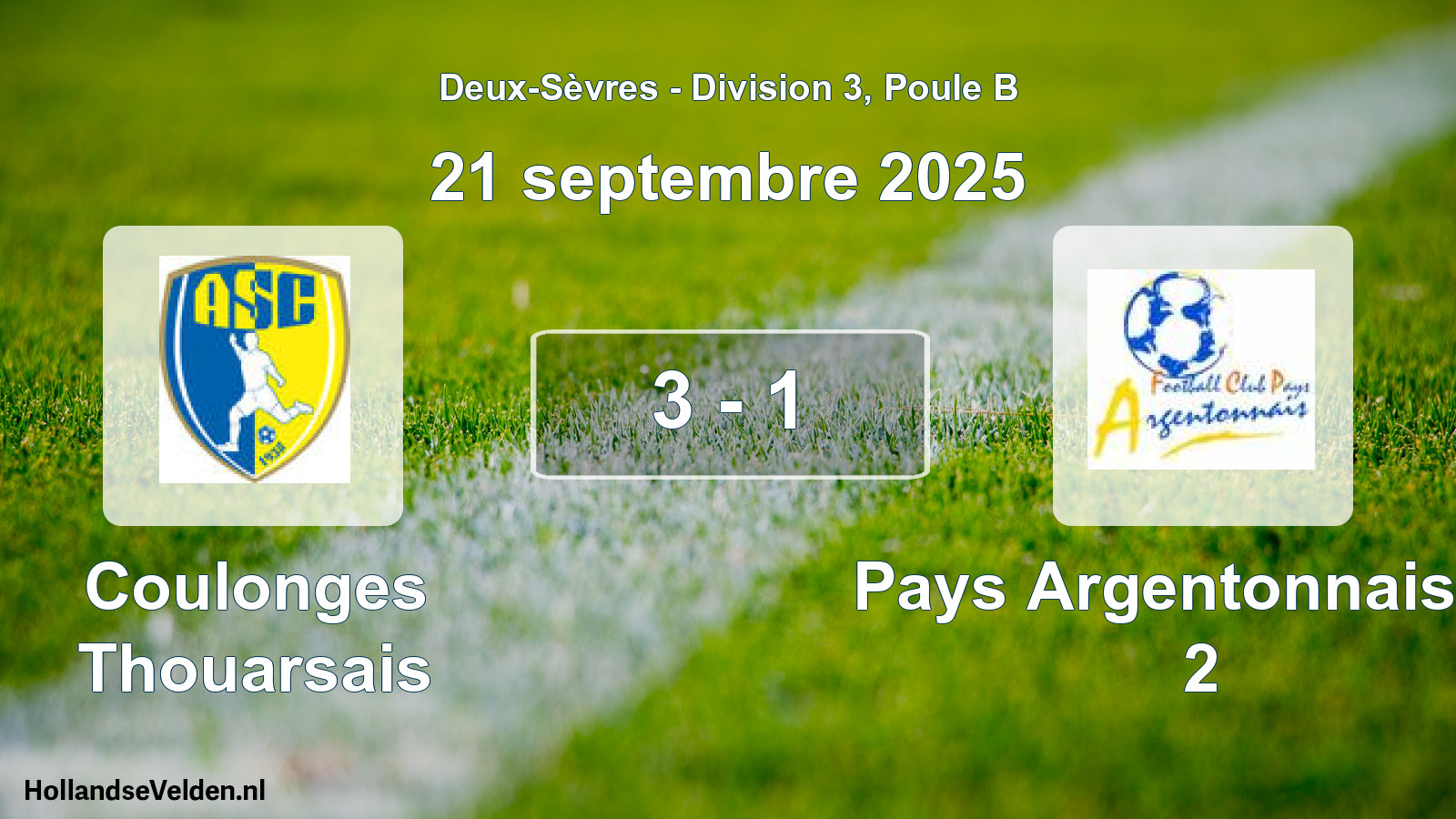 Gespeelde wedstrijd: Coulonges Thouarsais - Pays Argentonnais Fc 2 3 - 1 (21 septembre 2025)