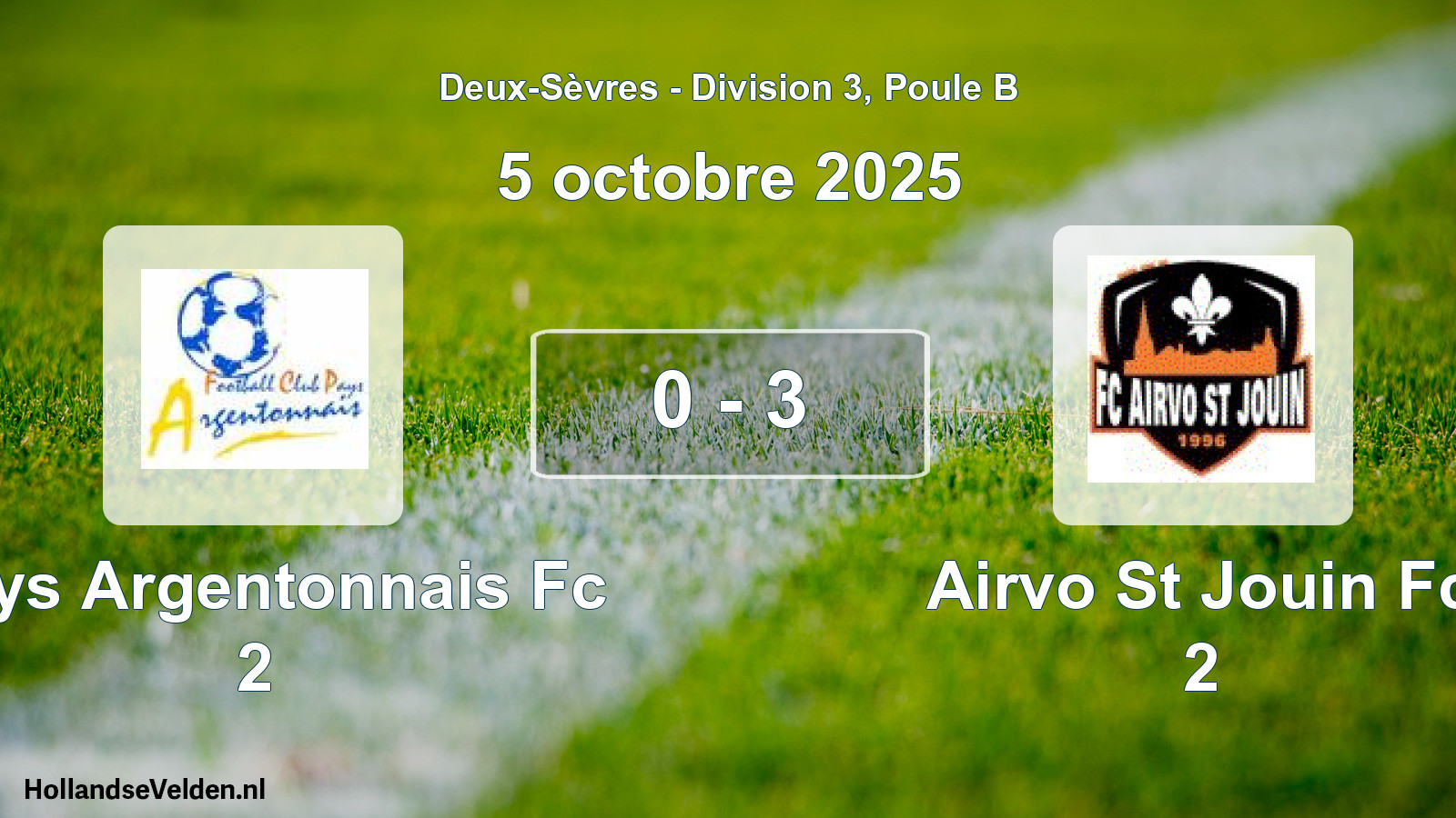 Gespeelde wedstrijd: Pays Argentonnais Fc 2 - Airvo St Jouin Fc 2 0 - 3 (5 octobre 2025)