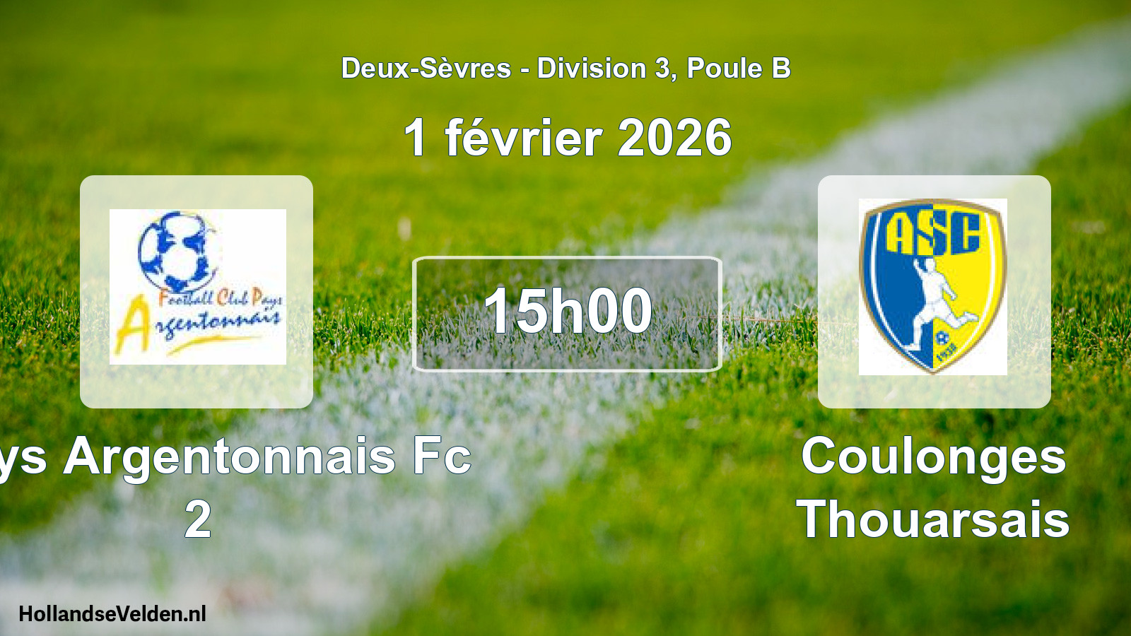 Geplande wedstrijd: Pays Argentonnais Fc 2 - Coulonges Thouarsais (1 février 2026)