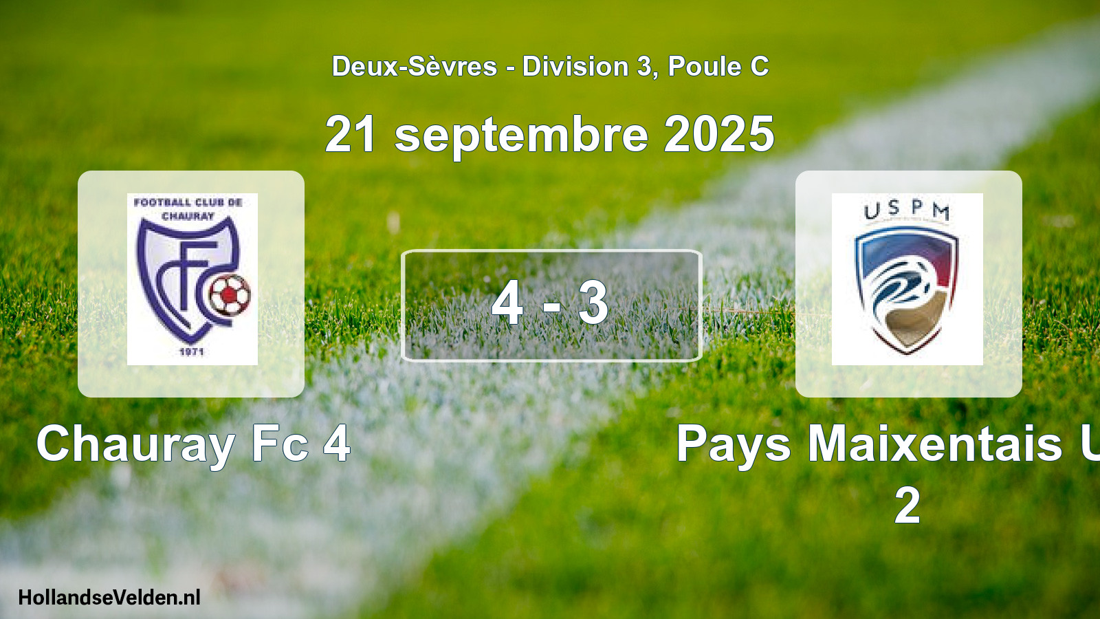 Gespeelde wedstrijd: Chauray Fc 4 - Pays Maixentais Us 2 4 - 3 (21 septembre 2025)