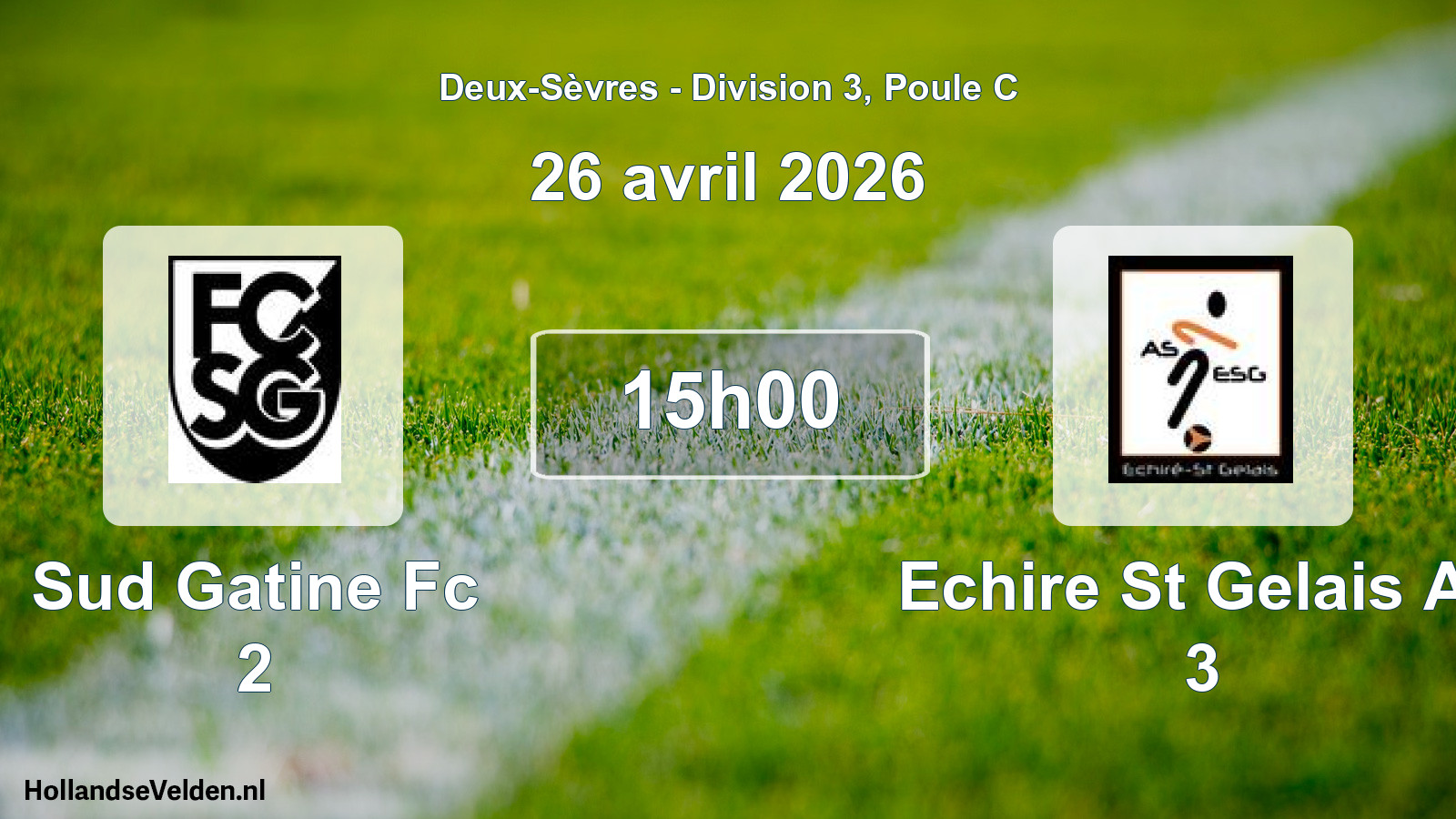 Geplande wedstrijd: Sud Gatine Fc 2 - Echire St Gelais As 3 (26 avril 2026)