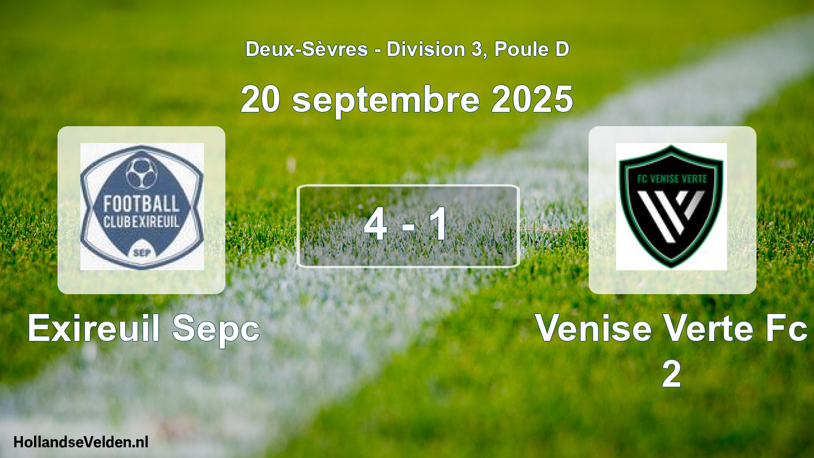 Gespeelde wedstrijd: Exireuil Sepc - Venise Verte Fc 2 4 - 1 (20 septembre 2025)
