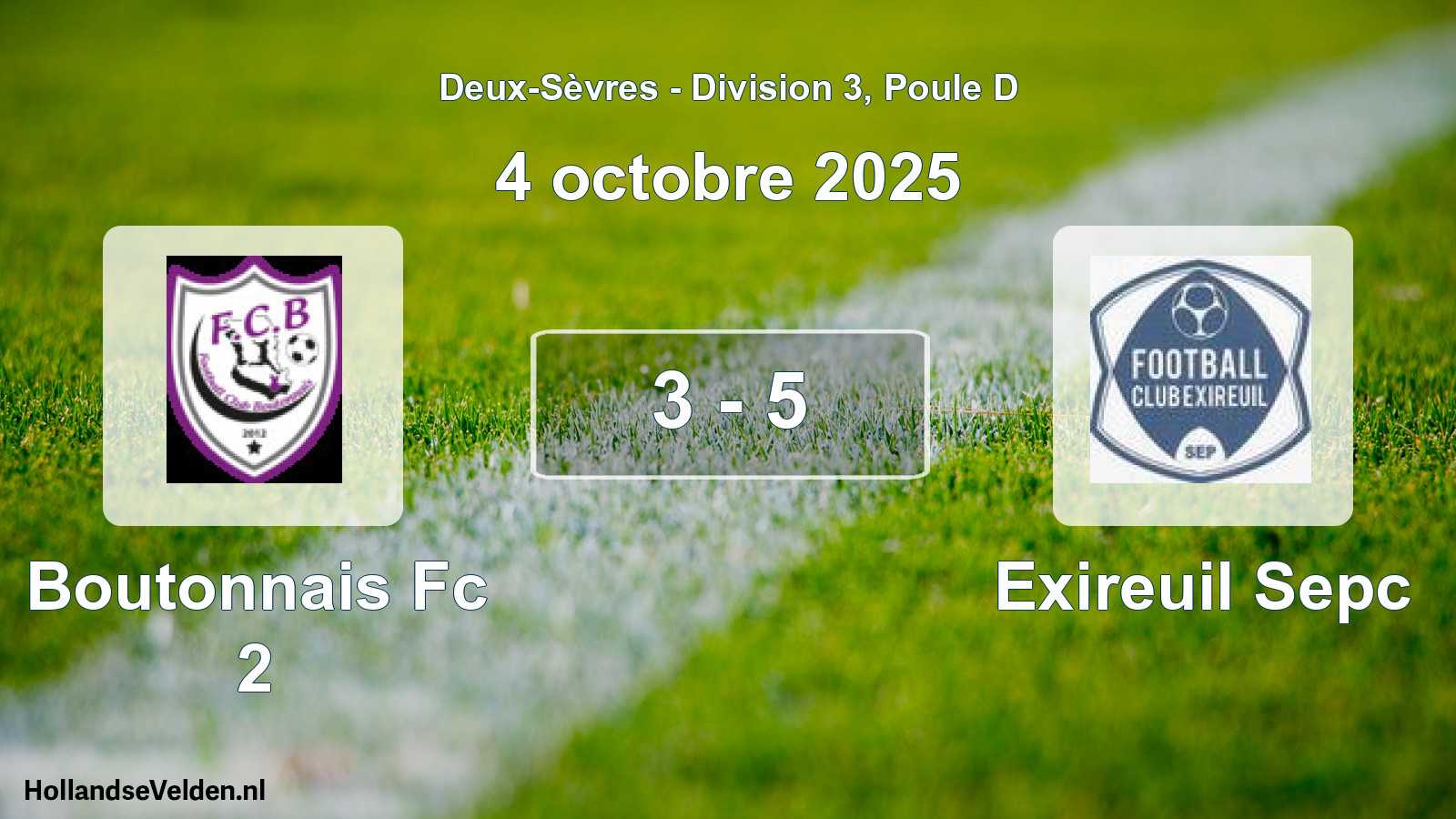Gespeelde wedstrijd: Boutonnais Fc 2 - Exireuil Sepc 3 - 5 (4 octobre 2025)
