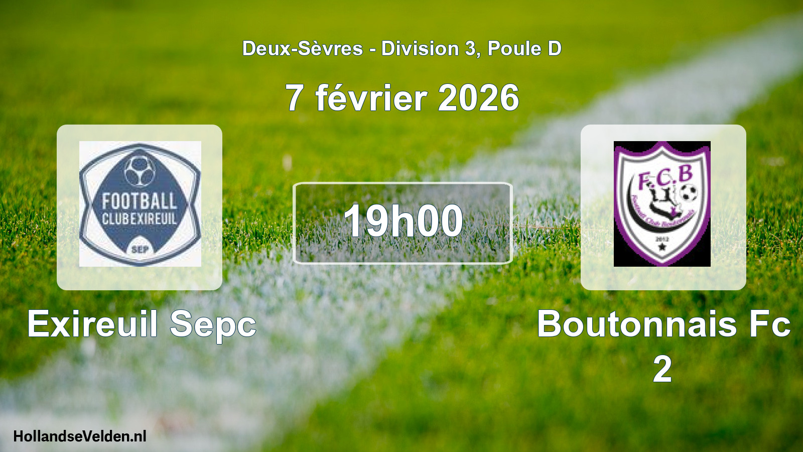 Geplande wedstrijd: Exireuil Sepc - Boutonnais Fc 2 (7 février 2026)
