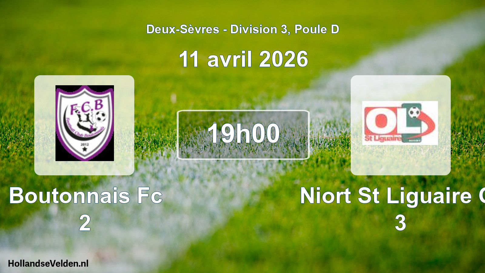 Geplande wedstrijd: Boutonnais Fc 2 - Niort St Liguaire Ol 3 (11 avril 2026)