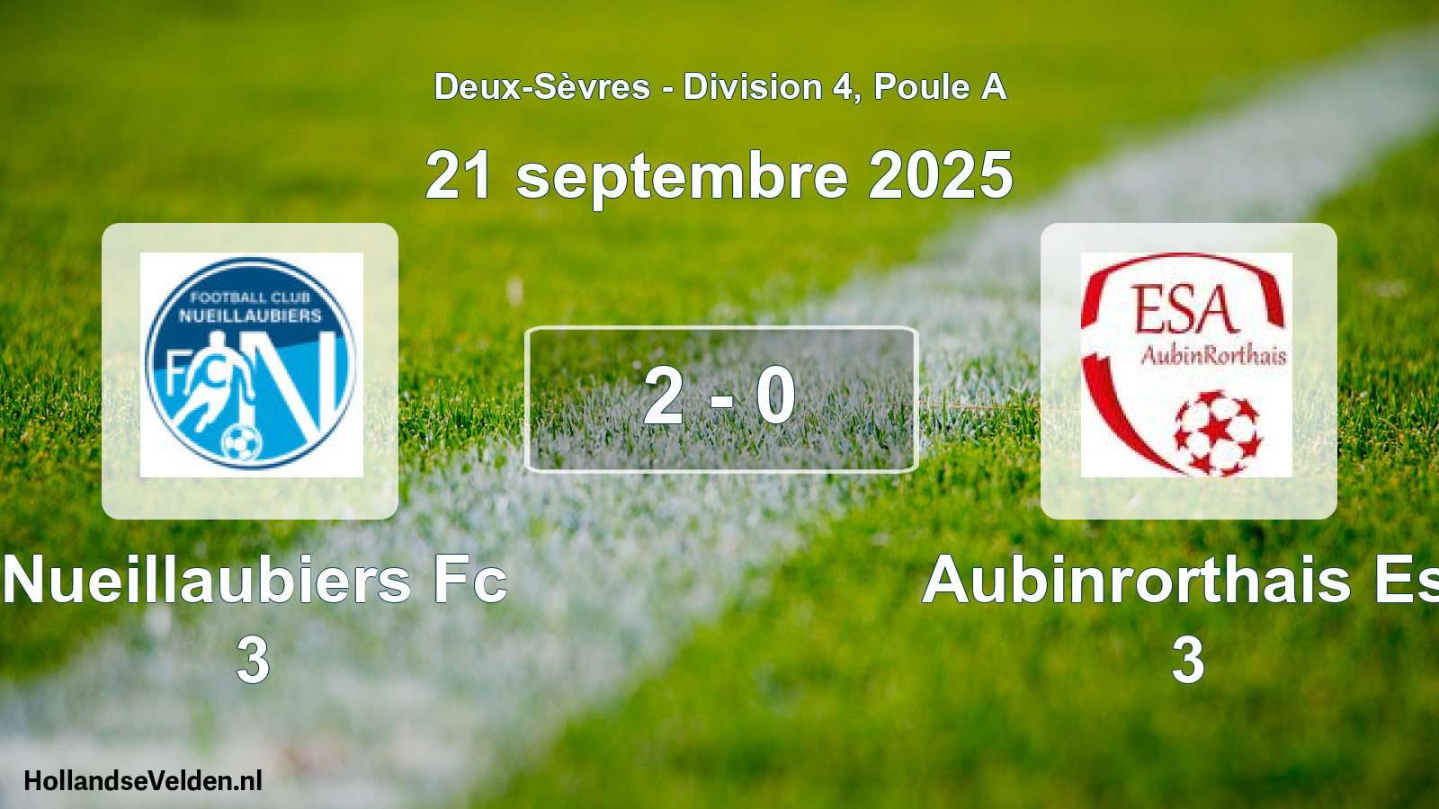 Total number of matches played: Nueillaubiers Fc 3 - Aubinrorthais Es 3 2 - 0 (21 September 2025)