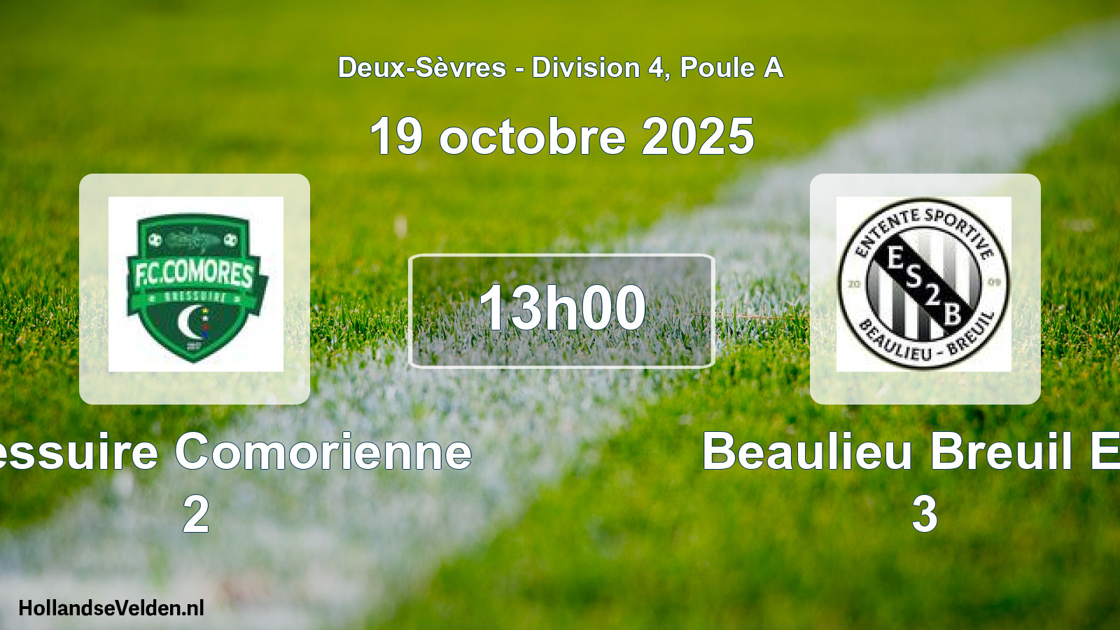 Geplande wedstrijd: Bressuire Comorienne 2 - Beaulieu Breuil Es 3 (19 octobre 2025)