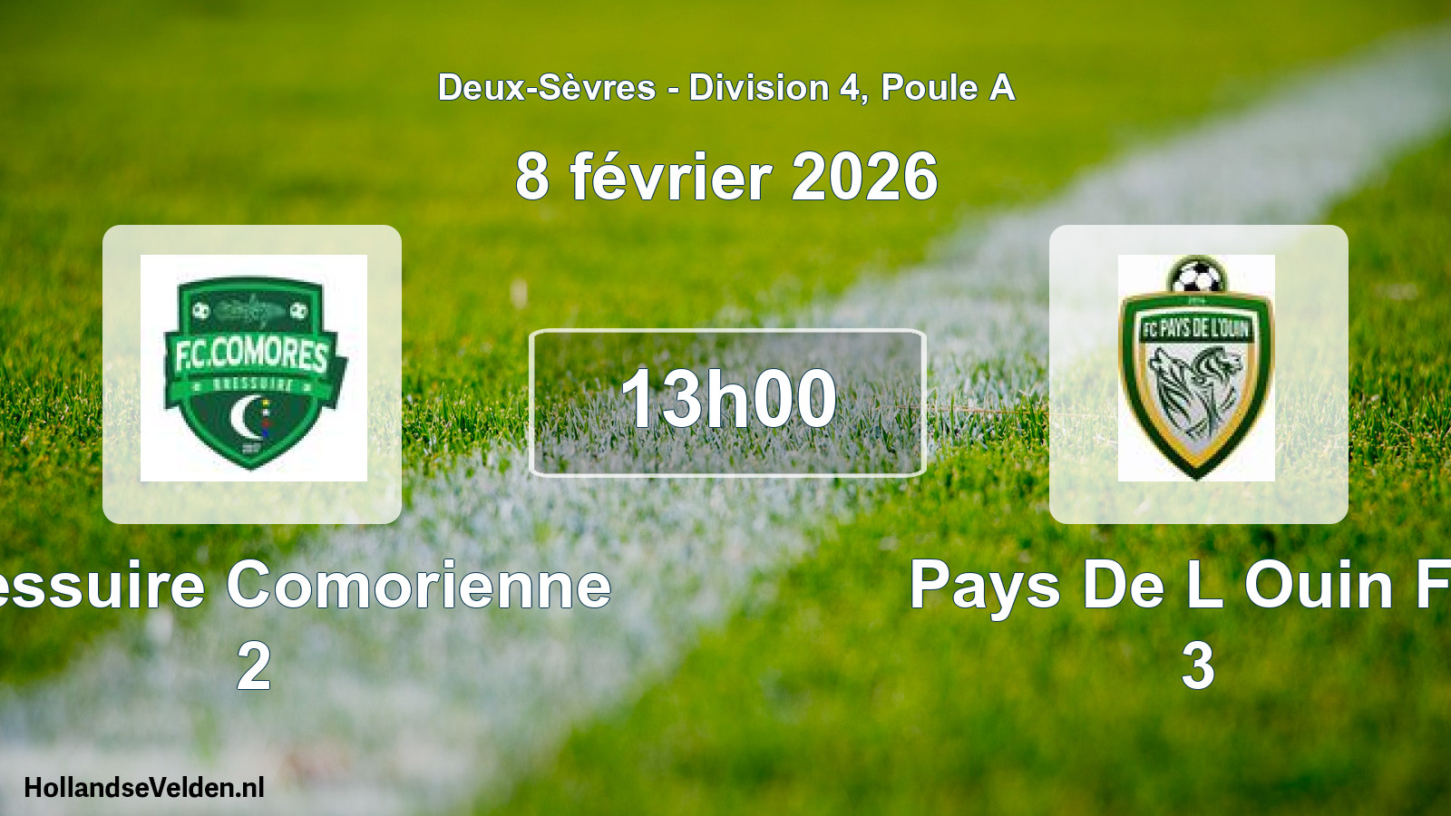 Geplande wedstrijd: Bressuire Comorienne 2 - Pays De L Ouin Fc 3 (8 février 2026)