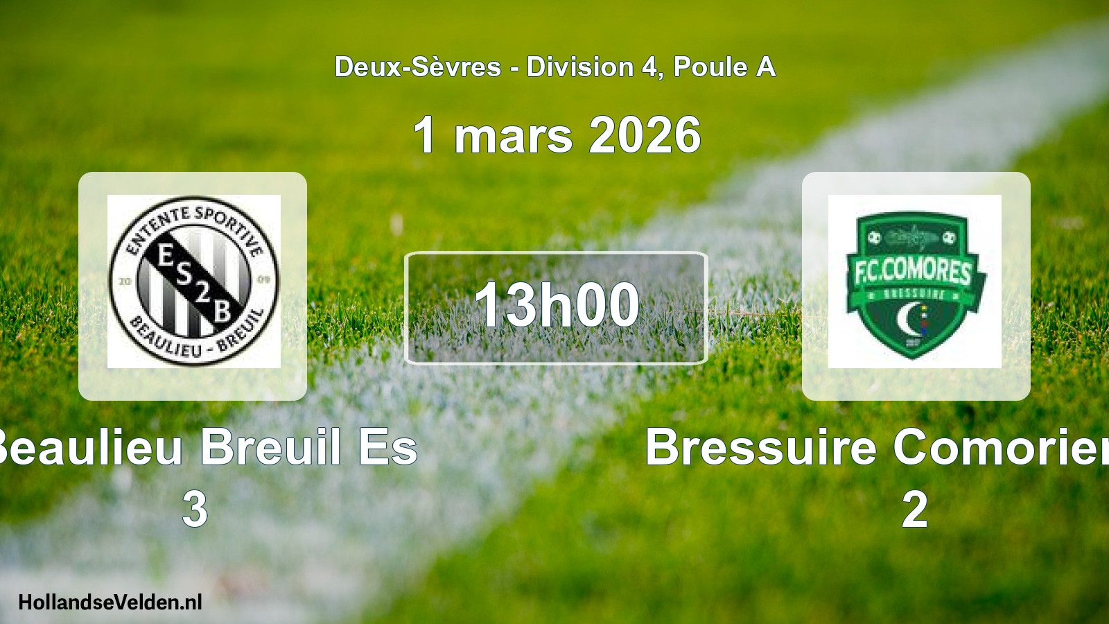 Geplande wedstrijd: Beaulieu Breuil Es 3 - Bressuire Comorienne 2 (1 mars 2026)
