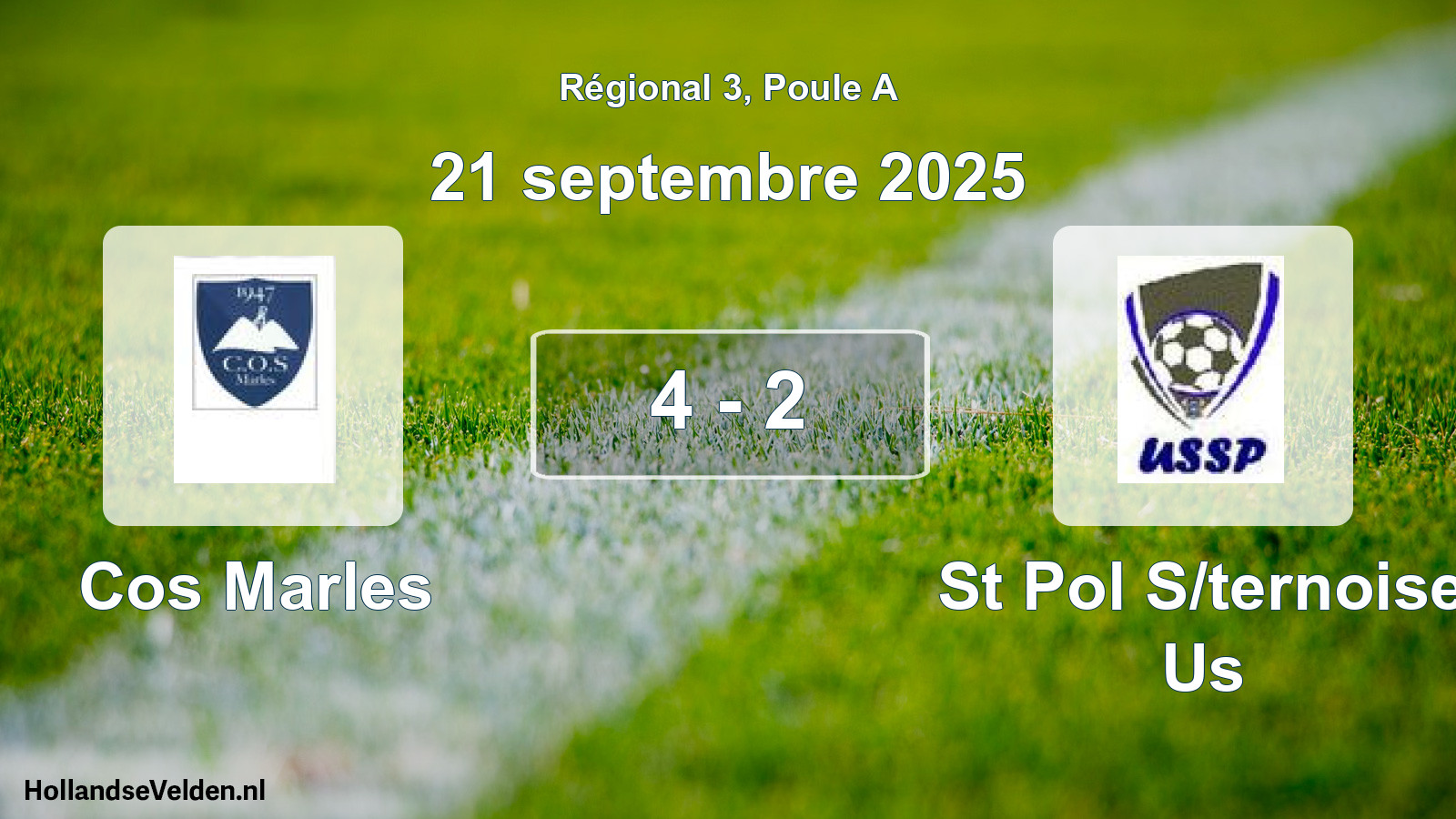 Gespeelde wedstrijd: Cos Marles - St Pol S/ternoise Us 4 - 2 (21 septembre 2025)