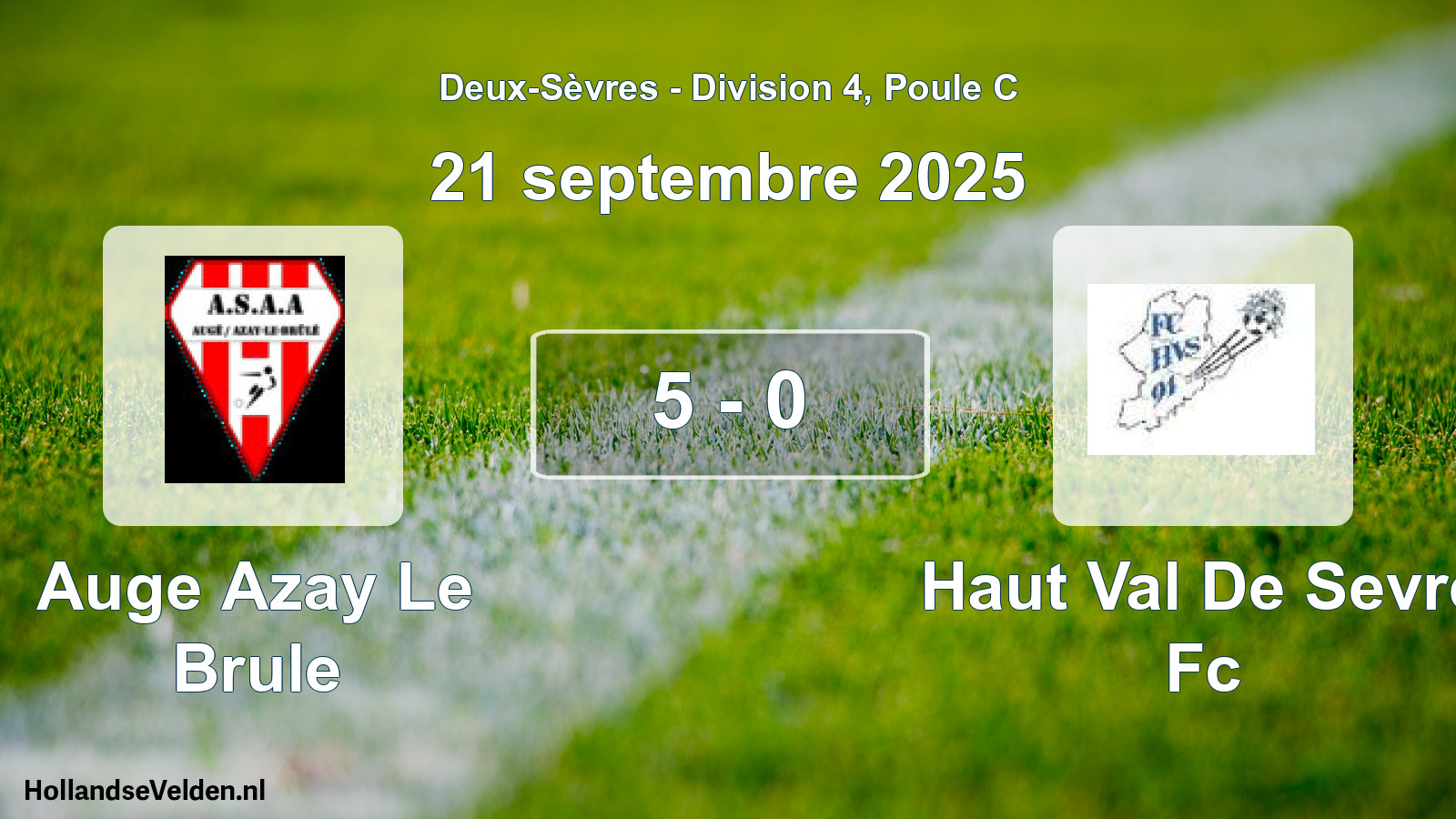 Gespeelde wedstrijd: Auge Azay Le Brule - Haut Val De Sevre Fc 5 - 0 (21 septembre 2025)