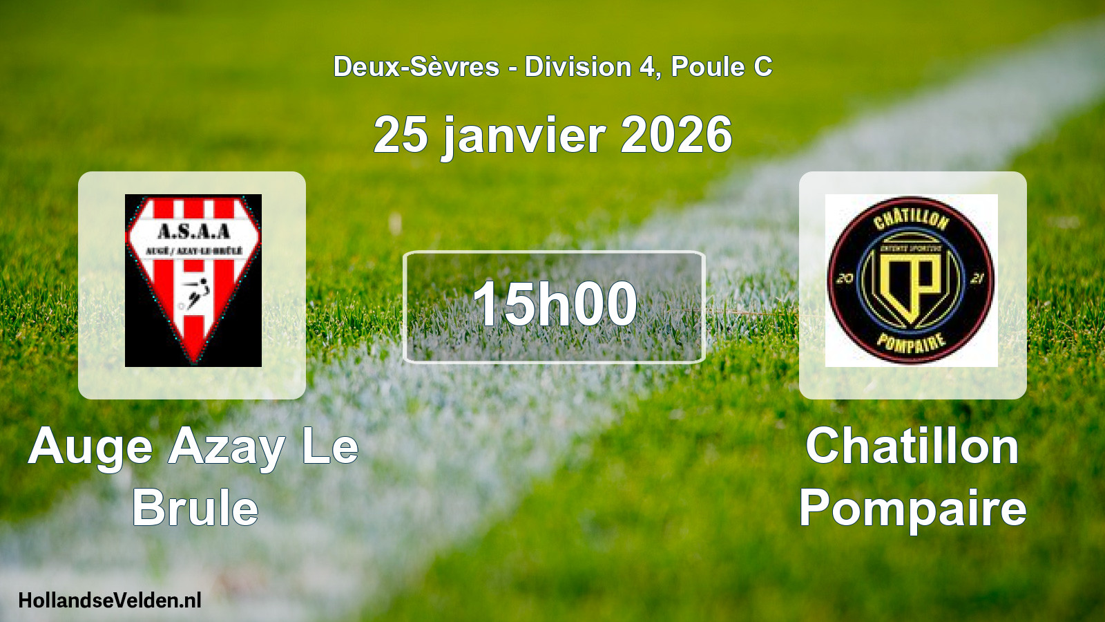 Geplande wedstrijd: Auge Azay Le Brule - Chatillon Pompaire (25 janvier 2026)