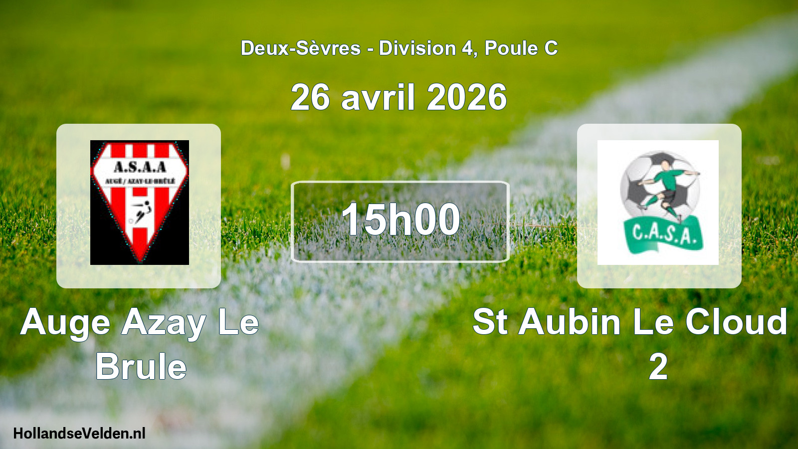 Geplande wedstrijd: Auge Azay Le Brule - St Aubin Le Cloud Ca 2 (26 avril 2026)