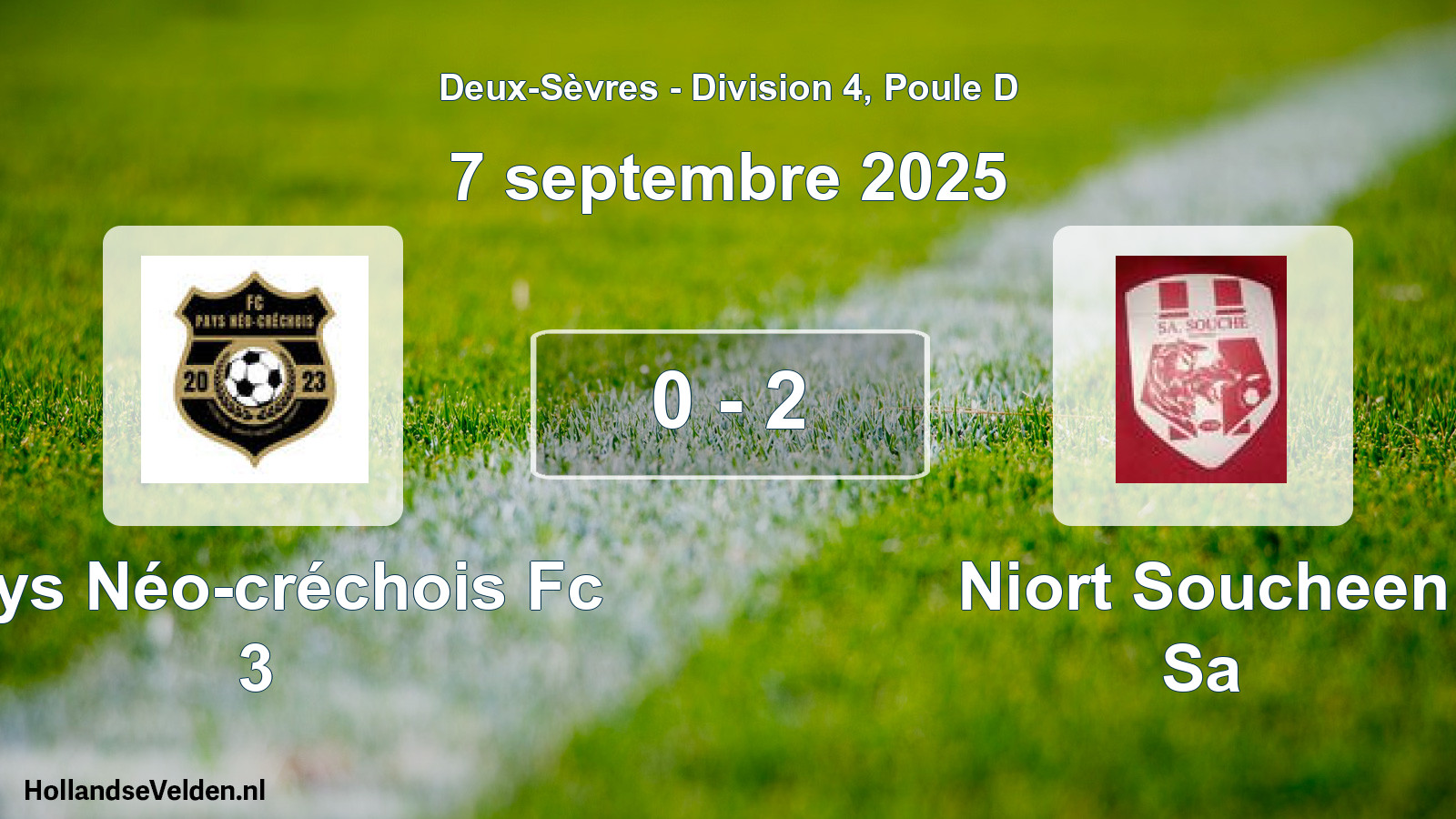 Gespeelde wedstrijd: Pays Néo-créchois Fc 3 - Niort Soucheen Sa 0 - 2 (7 septembre 2025)