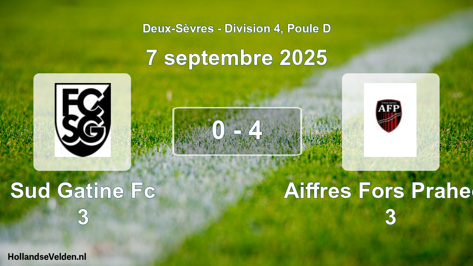 Gespeelde wedstrijd: Sud Gatine Fc 3 - Aiffres Fors Prahecq 3 0 - 4 (7 septembre 2025)