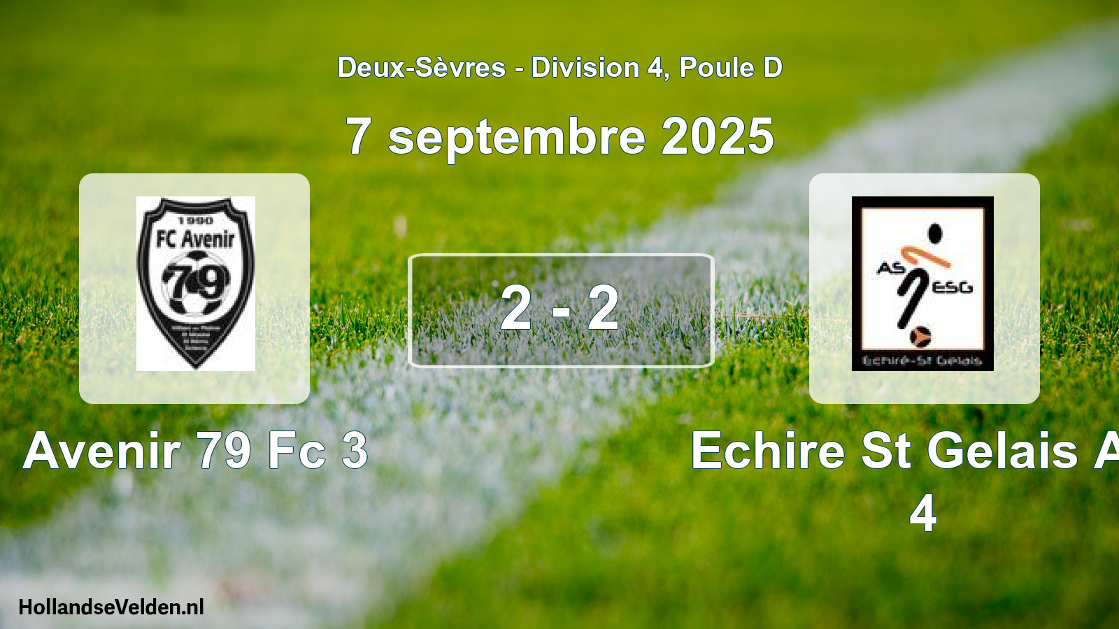 Gespeelde wedstrijd: Avenir 79 Fc 3 - Echire St Gelais As 4 2 - 2 (7 septembre 2025)