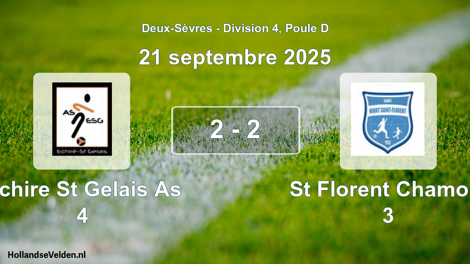 Gespeelde wedstrijd: Echire St Gelais As 4 - St Florent Chamois 3 2 - 2 (21 septembre 2025)