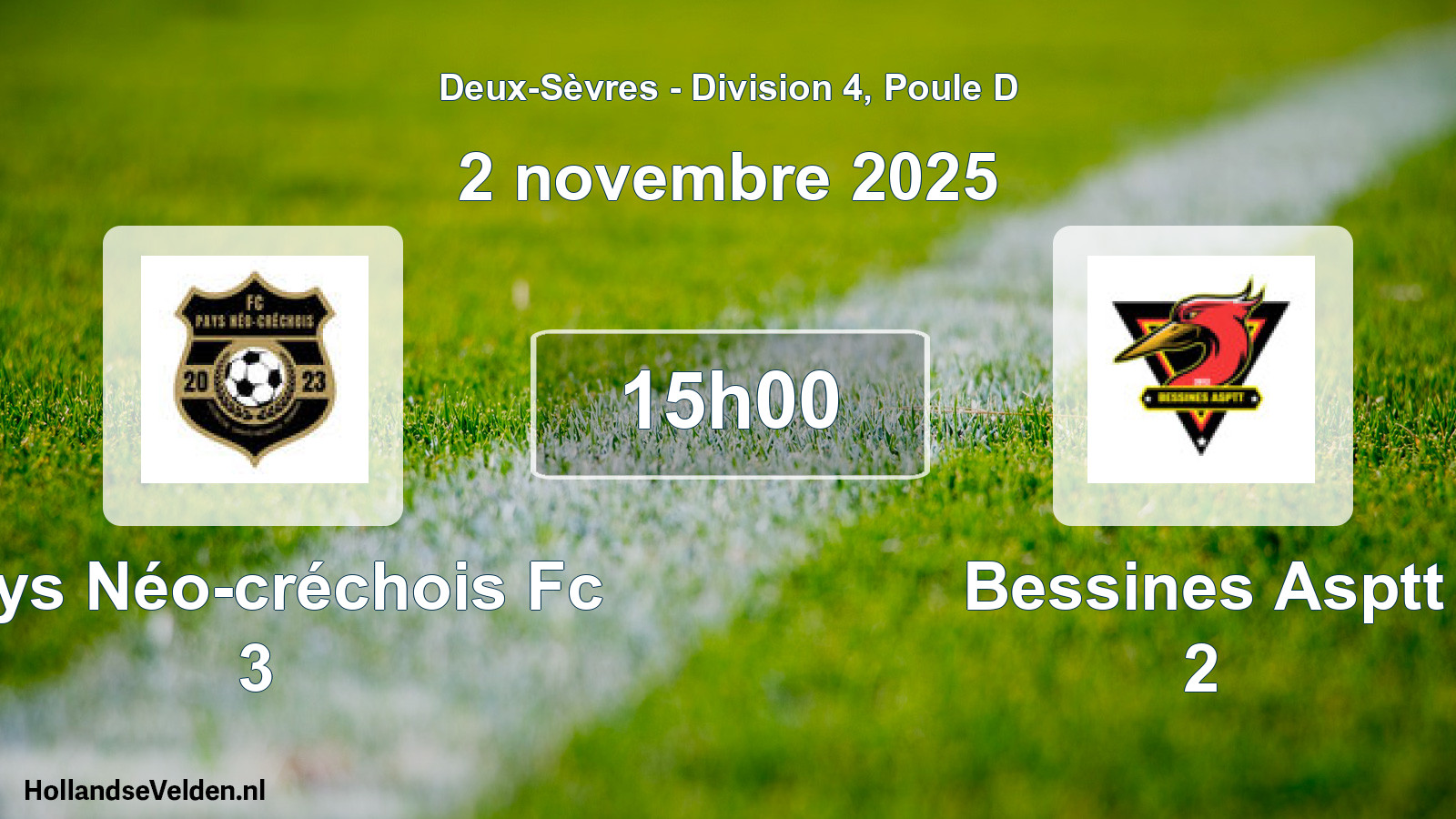 Geplande wedstrijd: Pays Néo-créchois Fc 3 - Bessines Asptt 2 (2 novembre 2025)