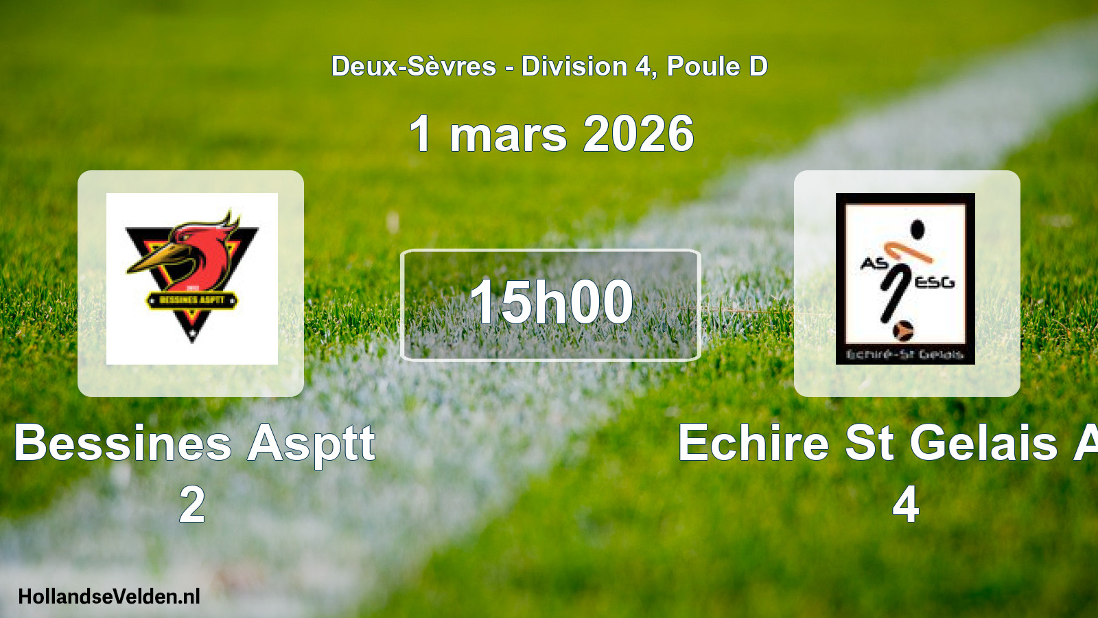 Geplande wedstrijd: Bessines Asptt 2 - Echire St Gelais As 4 (1 mars 2026)