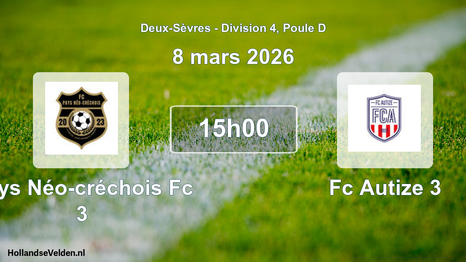 Geplande wedstrijd: Pays Néo-créchois Fc 3 - Fc Autize 3 (8 mars 2026)