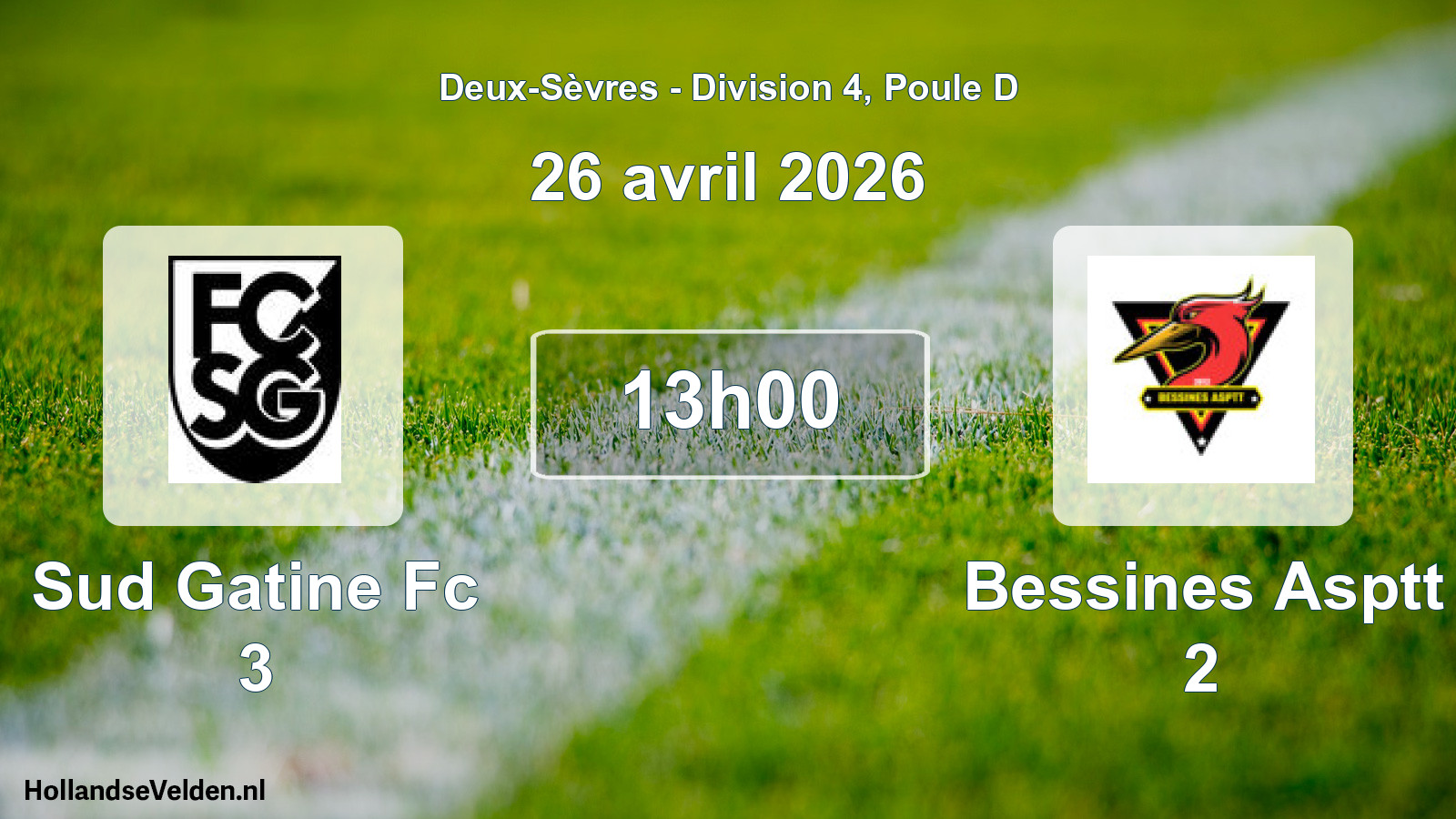 Geplande wedstrijd: Sud Gatine Fc 3 - Bessines Asptt 2 (26 avril 2026)