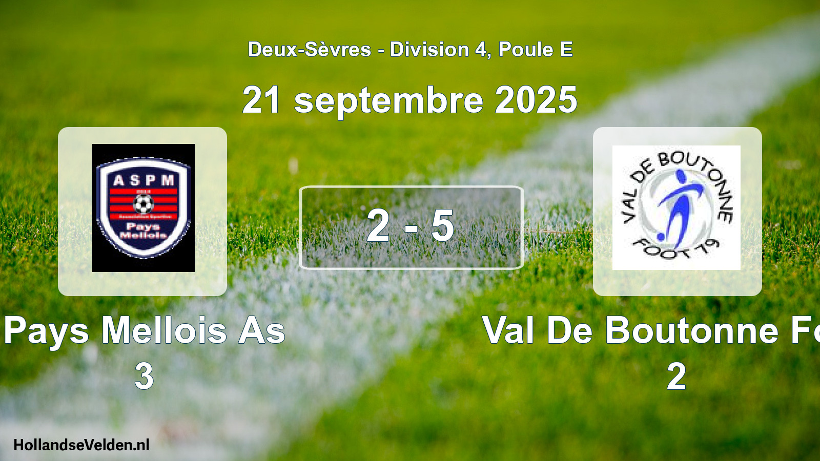 Gespeelde wedstrijd: Pays Mellois As 3 - Val De Boutonne Foot 2 2 - 5 (21 septembre 2025)