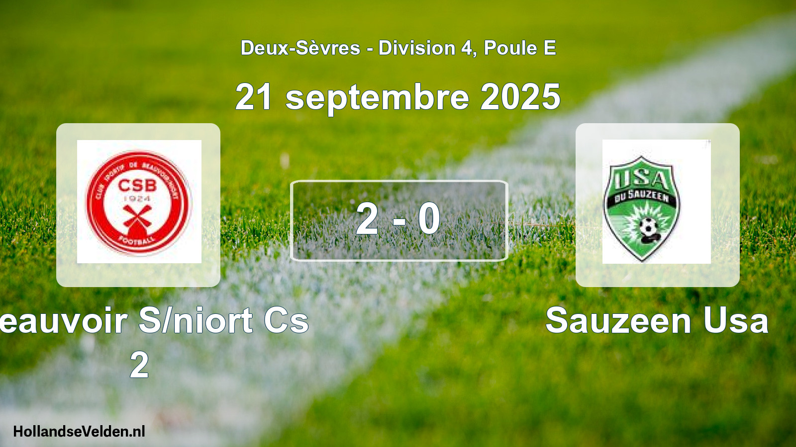 Gespeelde wedstrijd: Beauvoir S/niort Cs 2 - Sauzeen Usa 2 - 0 (21 septembre 2025)